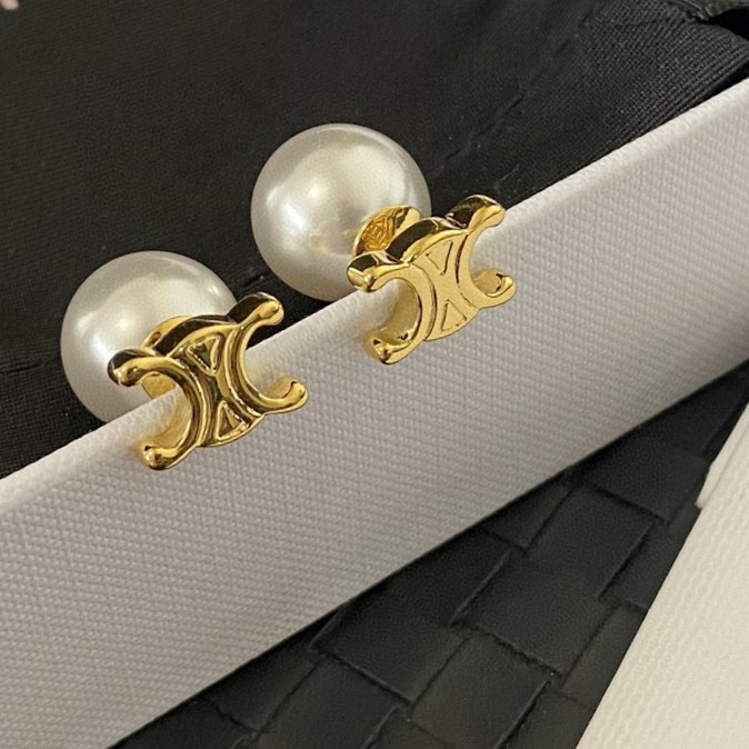 セリーヌ パール ロゴレター ピアス ゴールド ホワイト 画像 6