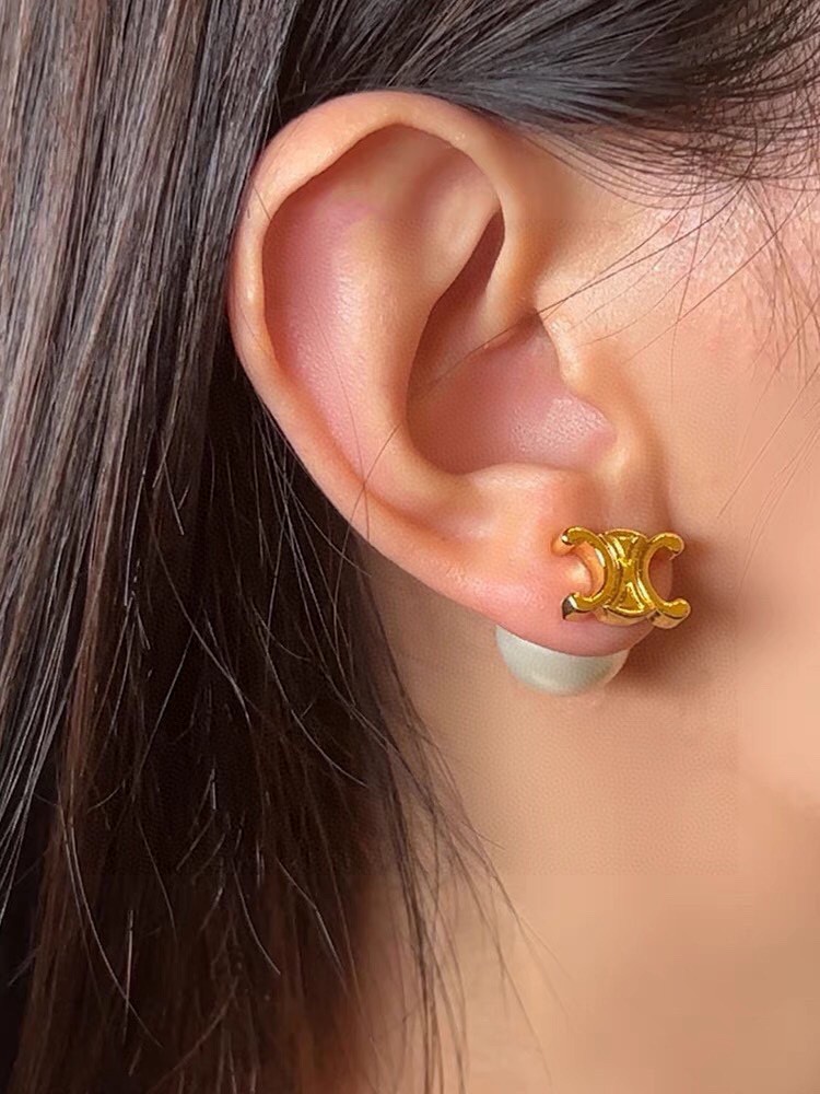 セリーヌ パール ロゴレター ピアス ゴールド ホワイト 画像 7