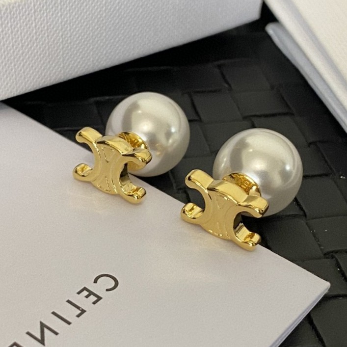 セリーヌ パール ロゴレター ピアス ゴールド ホワイト 画像 9