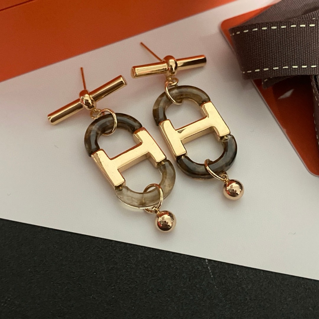 エルメス ハート ロゴレター スター ラウンド ピアス ゴールド レッド 詳細画像 1