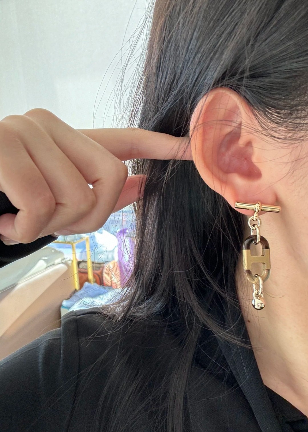 エルメス ハート ロゴレター スター ラウンド ピアス ゴールド レッド 詳細画像 2