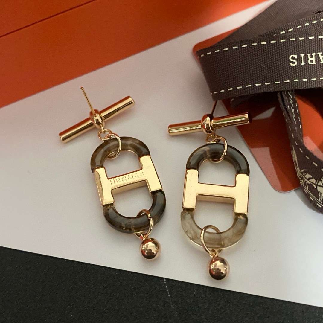 エルメス ハート ロゴレター スター ラウンド ピアス ゴールド レッド 画像 6