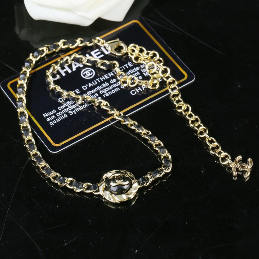 シャネル CCロゴ レザー チョーカー ネックレス ゴールド ブラック 画像 5