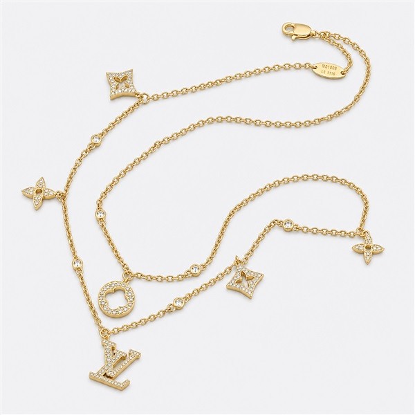 ルイヴィトン ロゴレター ダブルレイヤー マルチチャーム スター ネックレス