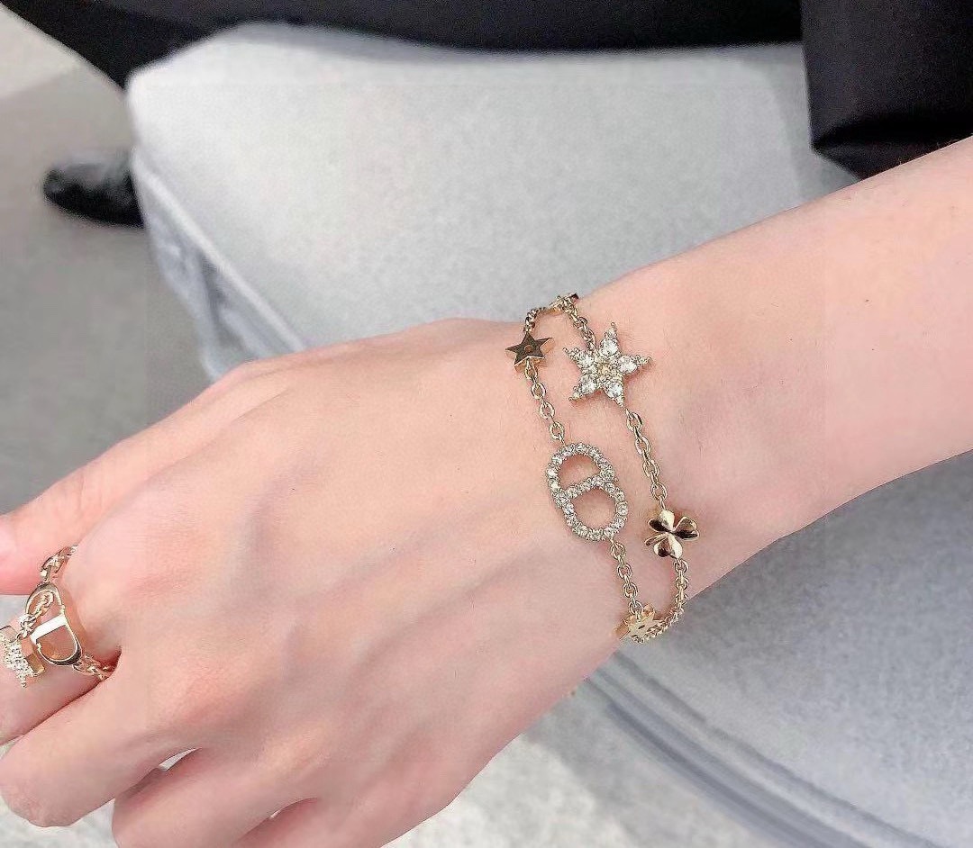 ディオール ロゴレター J'Adior ダブルレイヤー スター チェーン ヴィンテージ ブレスレット ゴールド ホワイト 画像 6