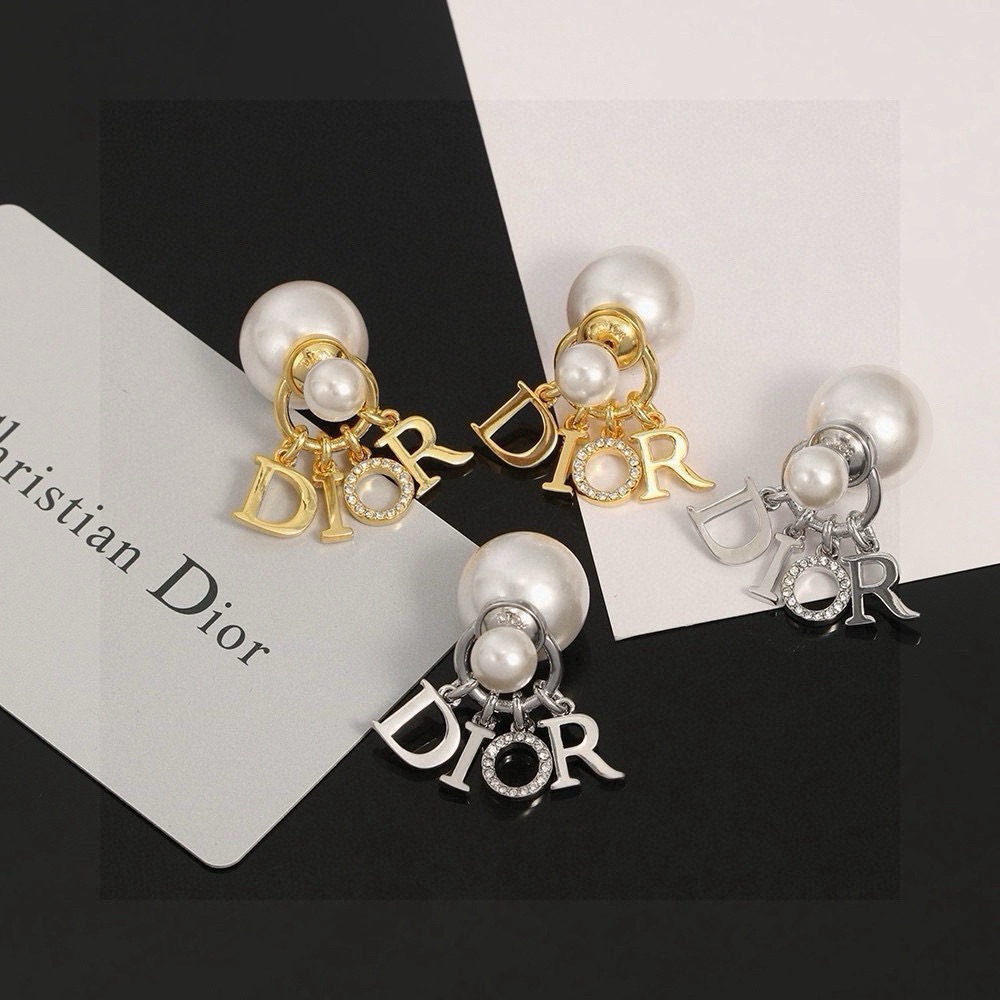 ディオール パール レジン カラーブロック ロゴレター Dior Tribales ピアス シルバー ホワイト Tribales パールドロップ 詳細画像 1