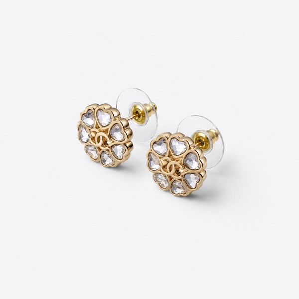 シャネル レザー ピアス クリスタル フラワー スタッド