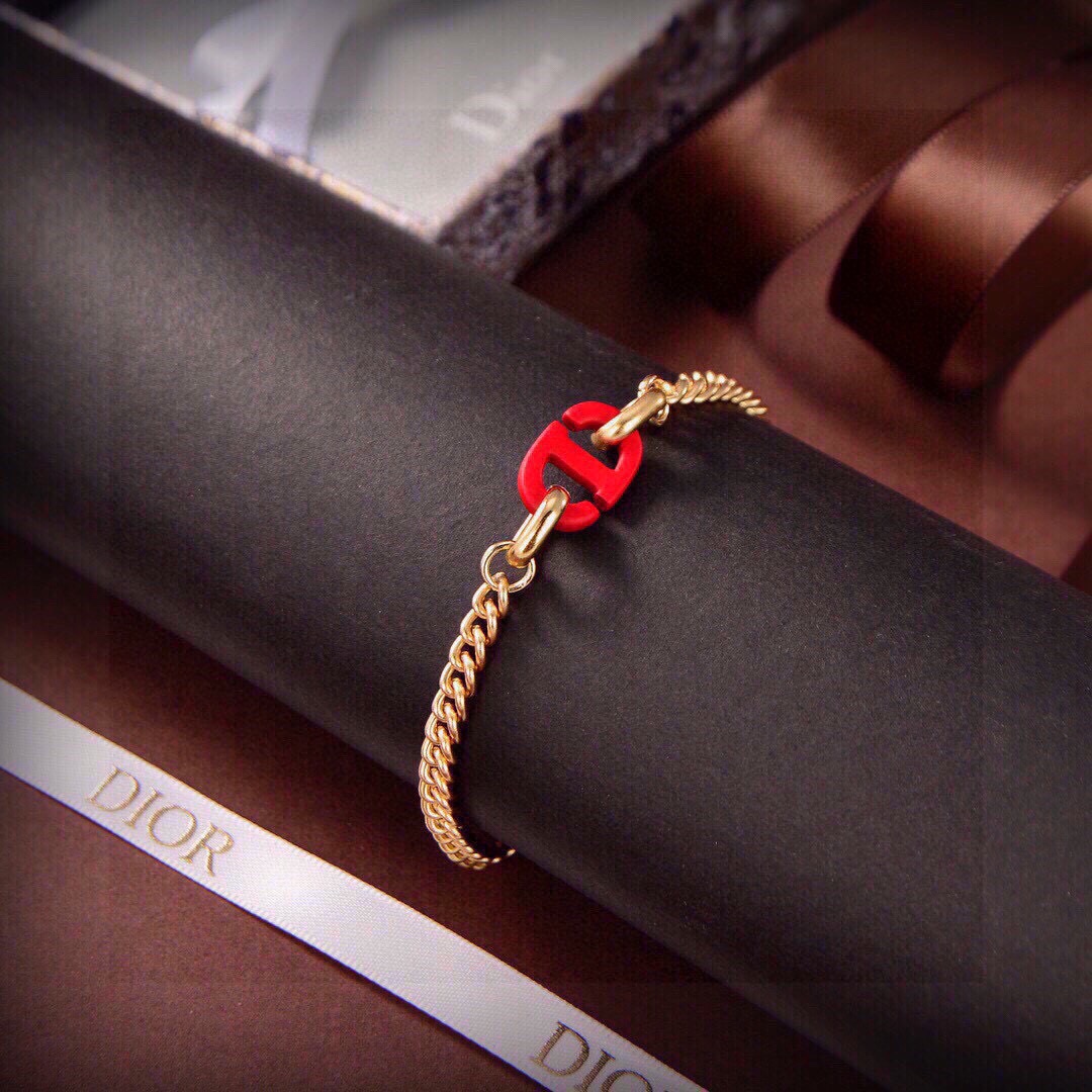 ディオール レッド イエロー ゴールド ロゴレター ブレスレット 画像 5