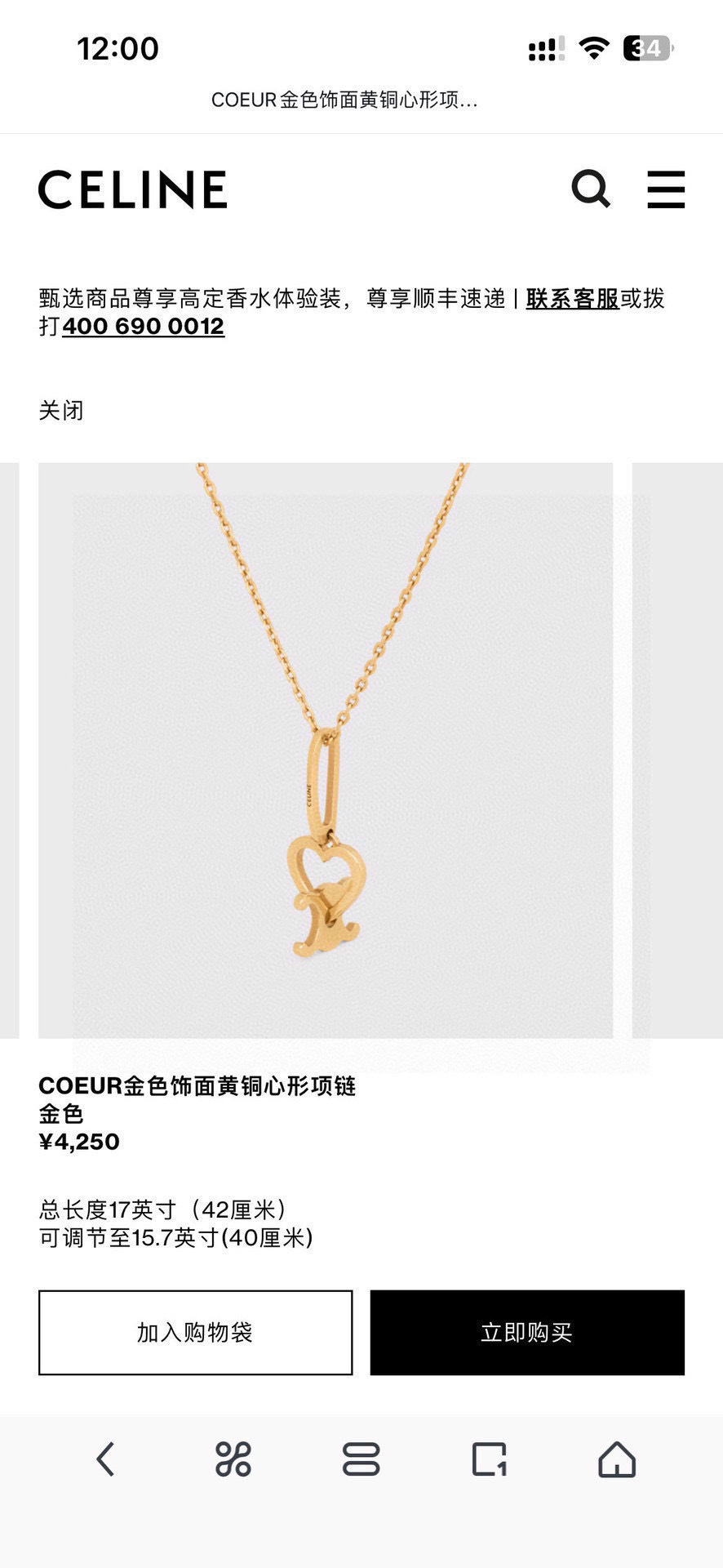 セリーヌ ハート ペンダント ネックレス ゴールド レッド 詳細画像 2