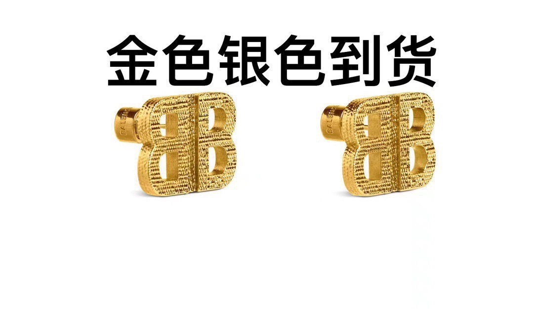 バレンシアガ BBプレート ピアス セット イエロー ゴールド グレー 詳細画像 2