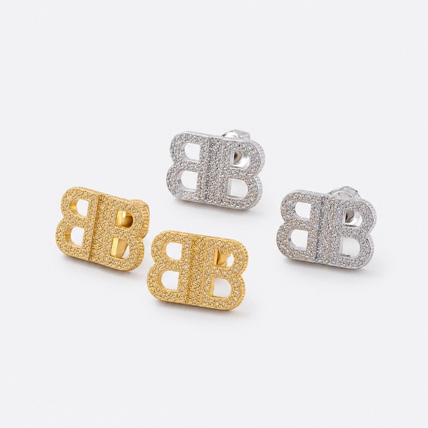 バレンシアガ BBプレート ピアス セット イエロー ゴールド グレー