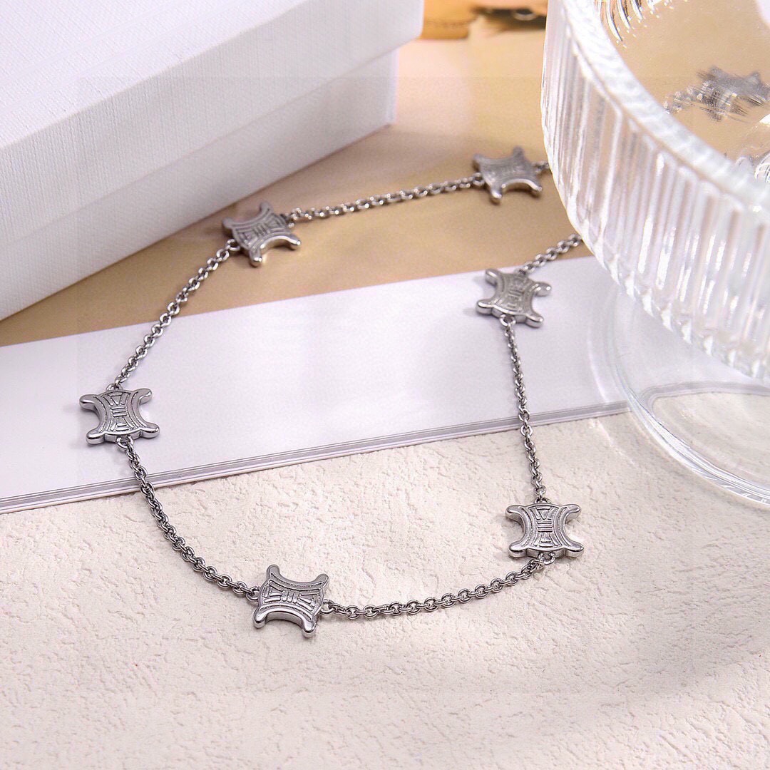 セリーヌ イエロー ゴールド ハート Precious ネックレス シルバー スター ダブル ペンダント 画像 5