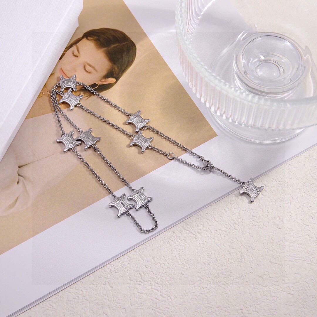 セリーヌ イエロー ゴールド ハート Precious ネックレス シルバー スター ダブル ペンダント 画像 6