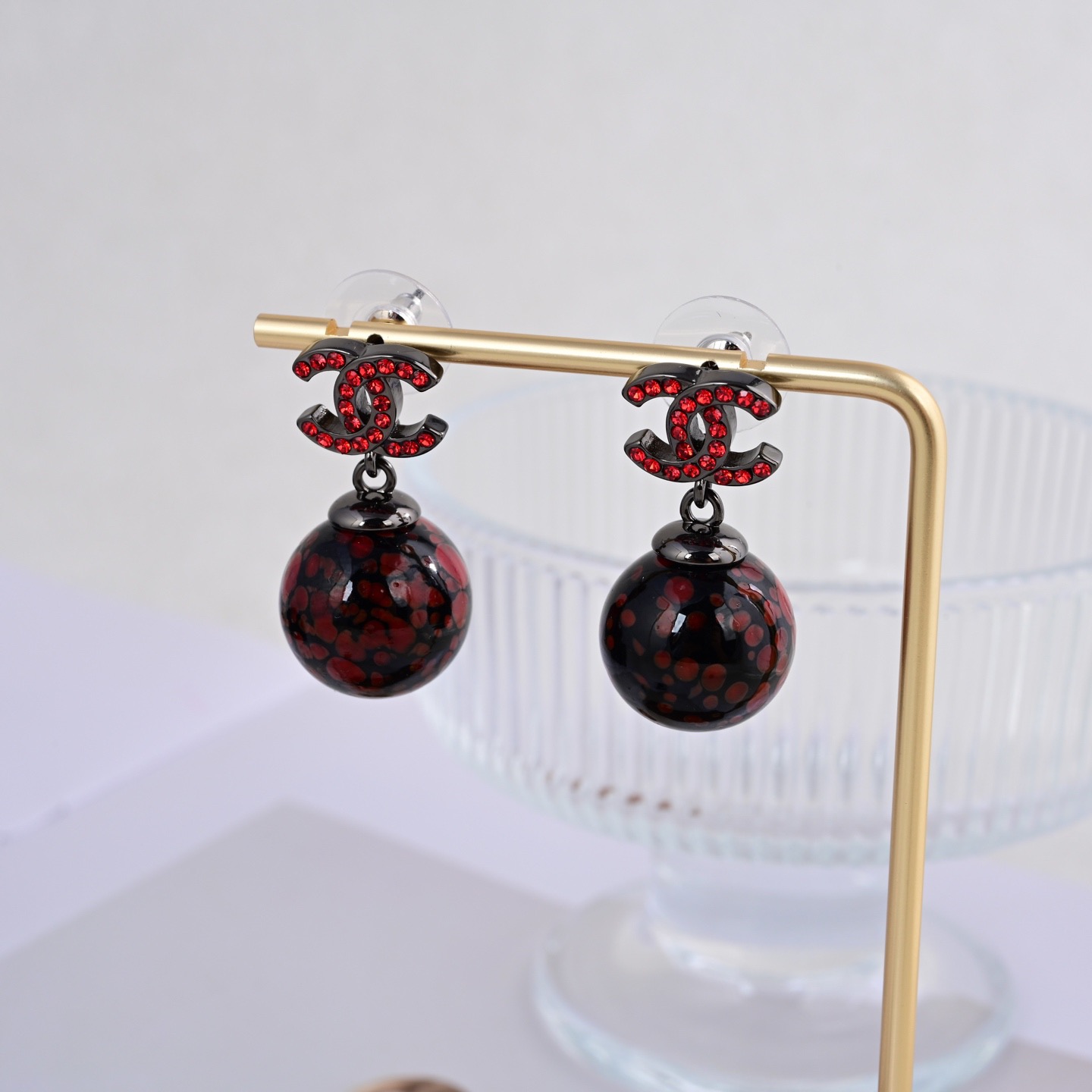 シャネル レザー ピアス マルチカラー ボール ドロップ 詳細画像 3