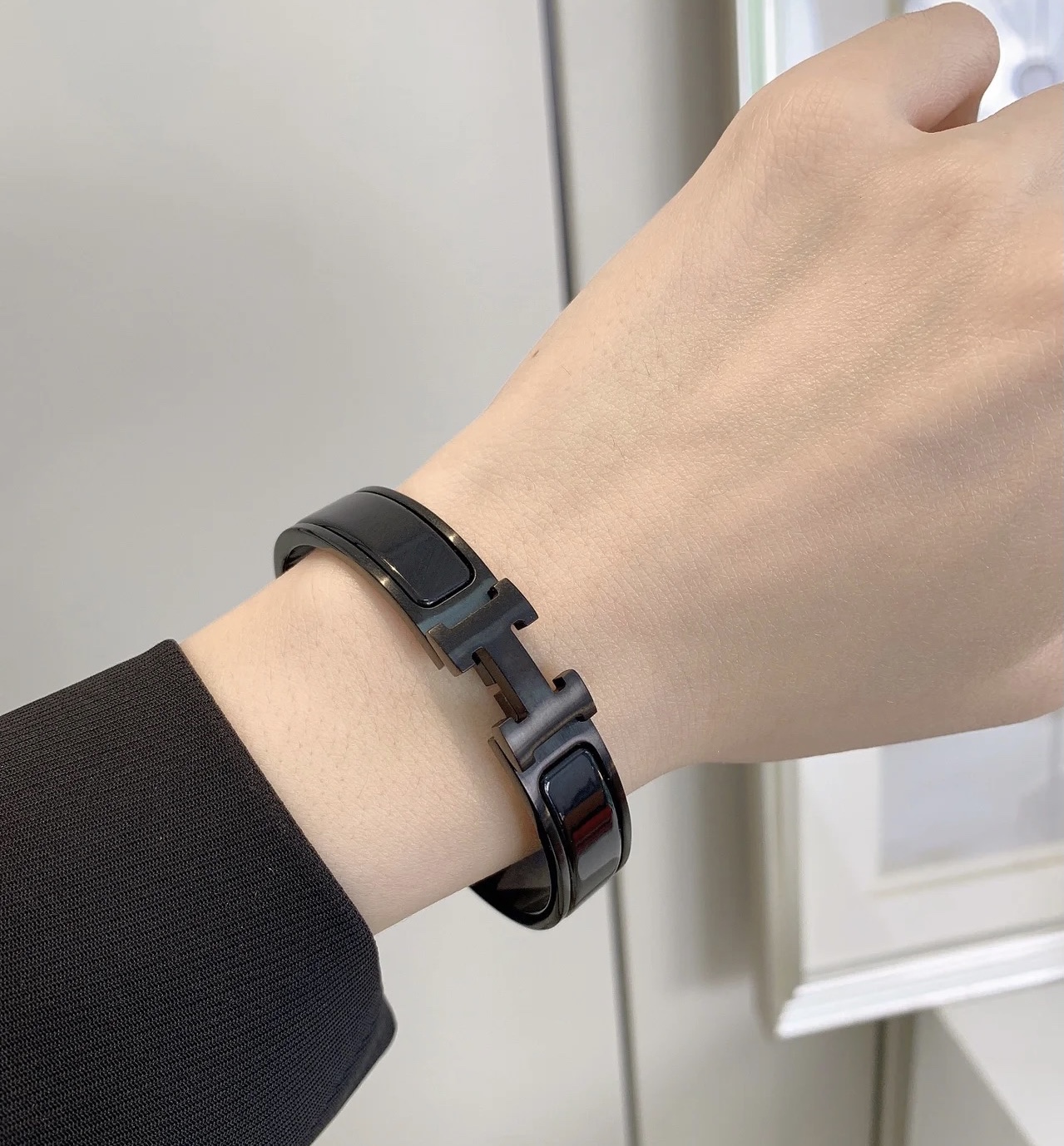 エルメス ロゴ レター エナメル ブレスレット ブラック 画像 5
