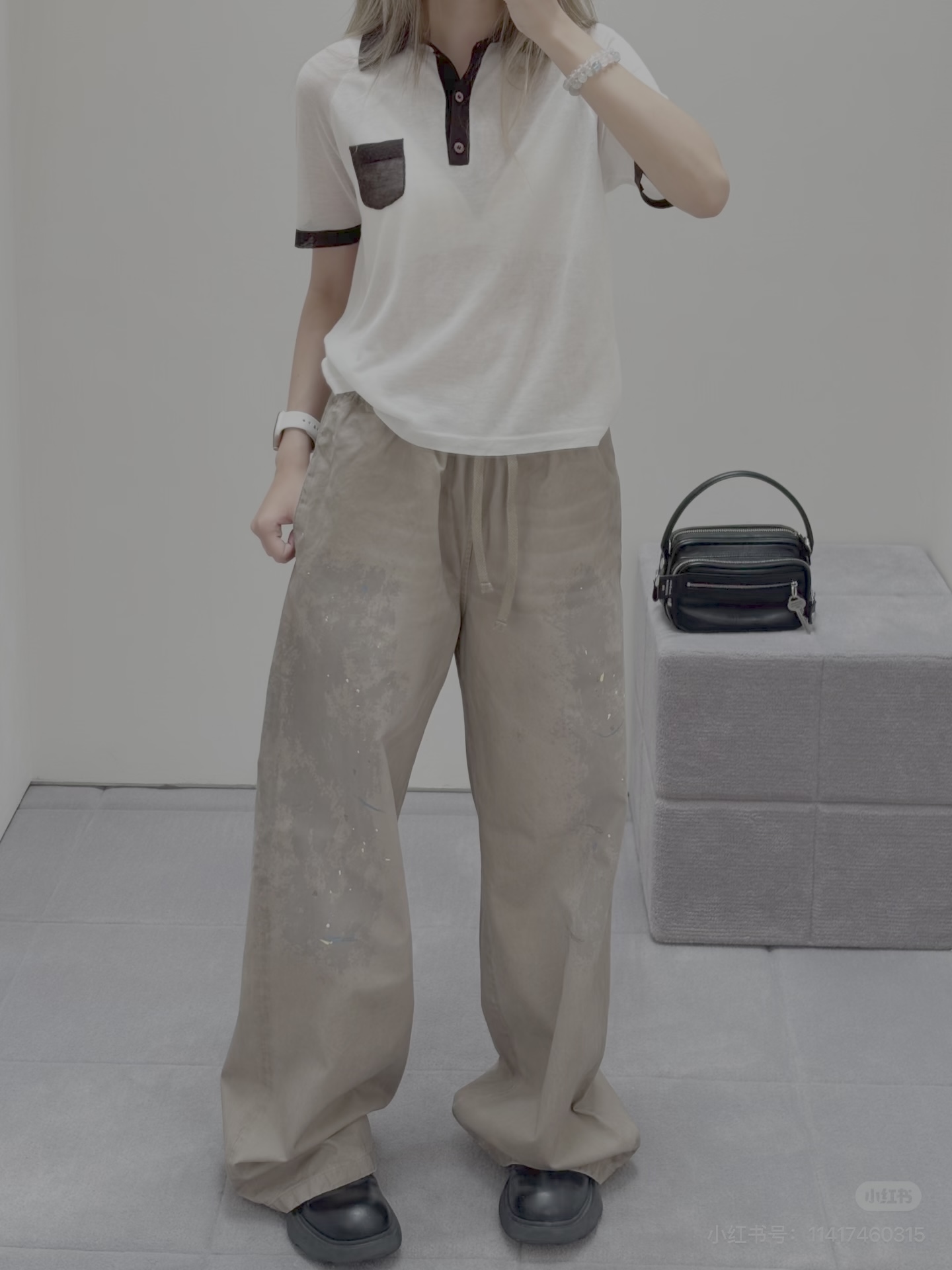 アクネ ストゥディオズ シアー スリム Tシャツ ホワイト ブラック 詳細画像 2
