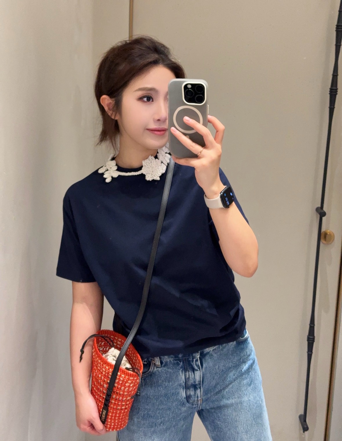 ロエベ クロシェ フラワー Tシャツ ネイビー マルチカラー 画像 4