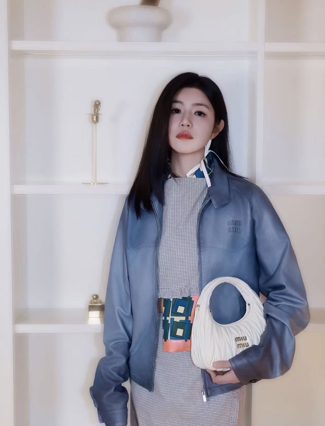 ミュウミュウ チェック ポプリン ブラウス スカート セット ラベンダー 26SS 画像 9