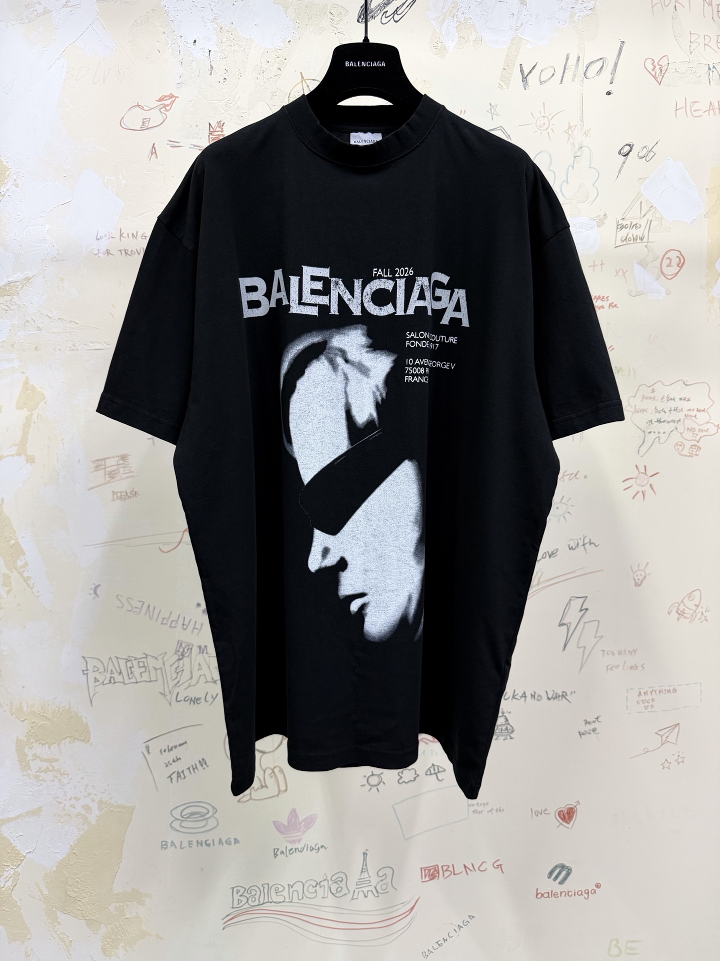 バレンシアガ サングラス ポートレートTシャツ ブラック 詳細画像 1