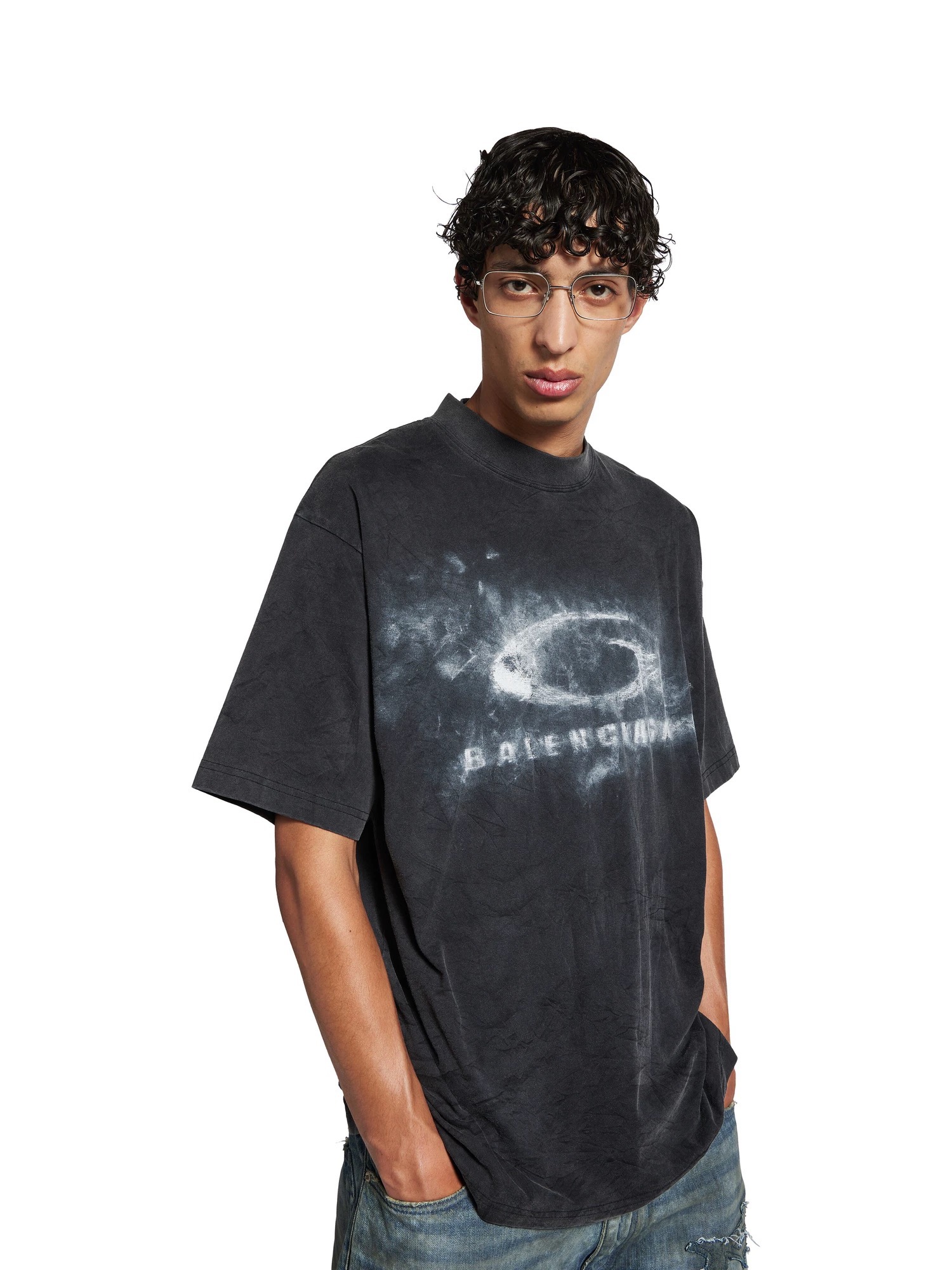 バレンシアガ クレヨン リングロゴTシャツ ウォッシュドブラック 画像 9
