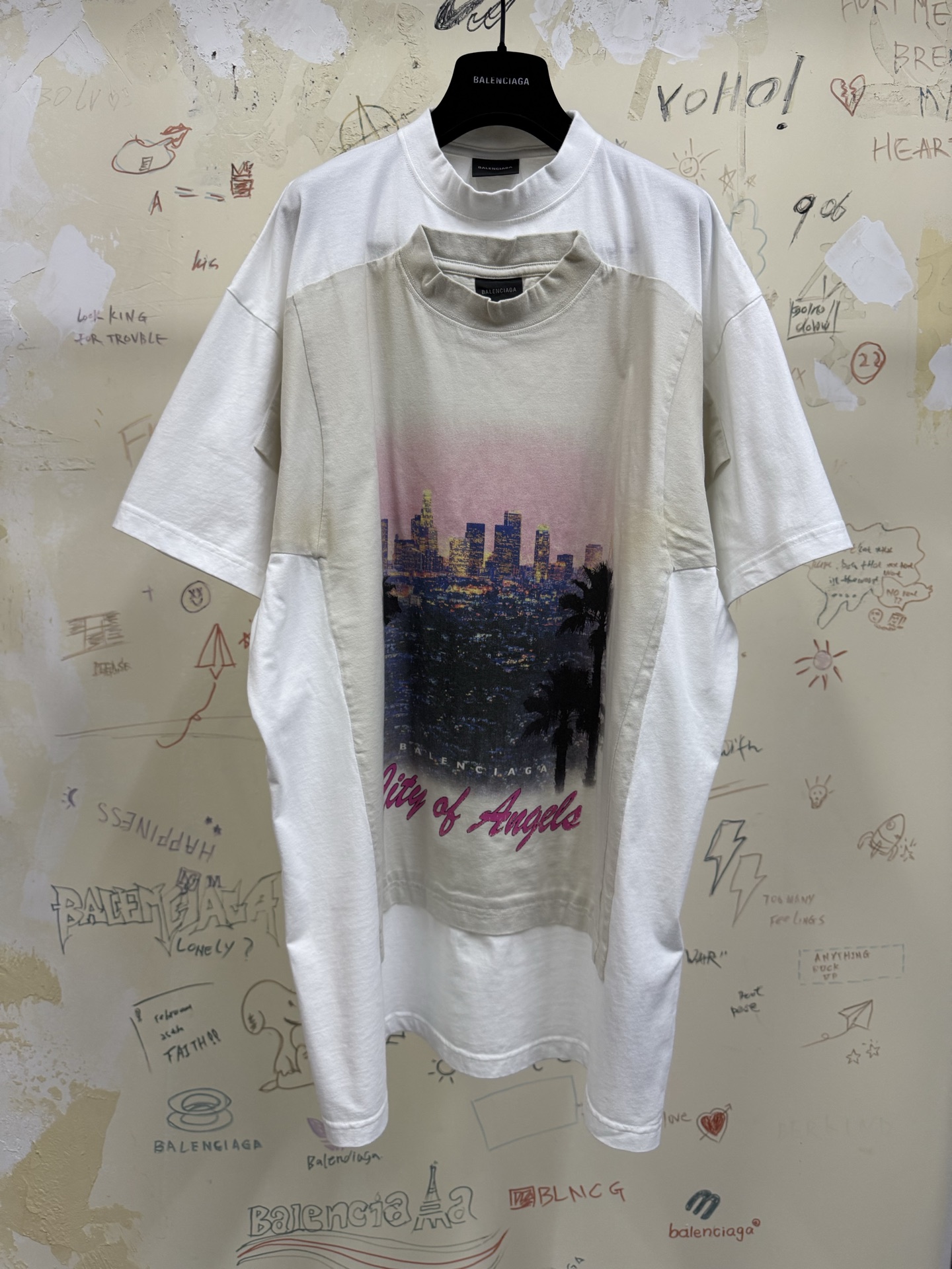 バレンシアガ ロサンゼルス レイヤードTシャツ ホワイト 詳細画像 1