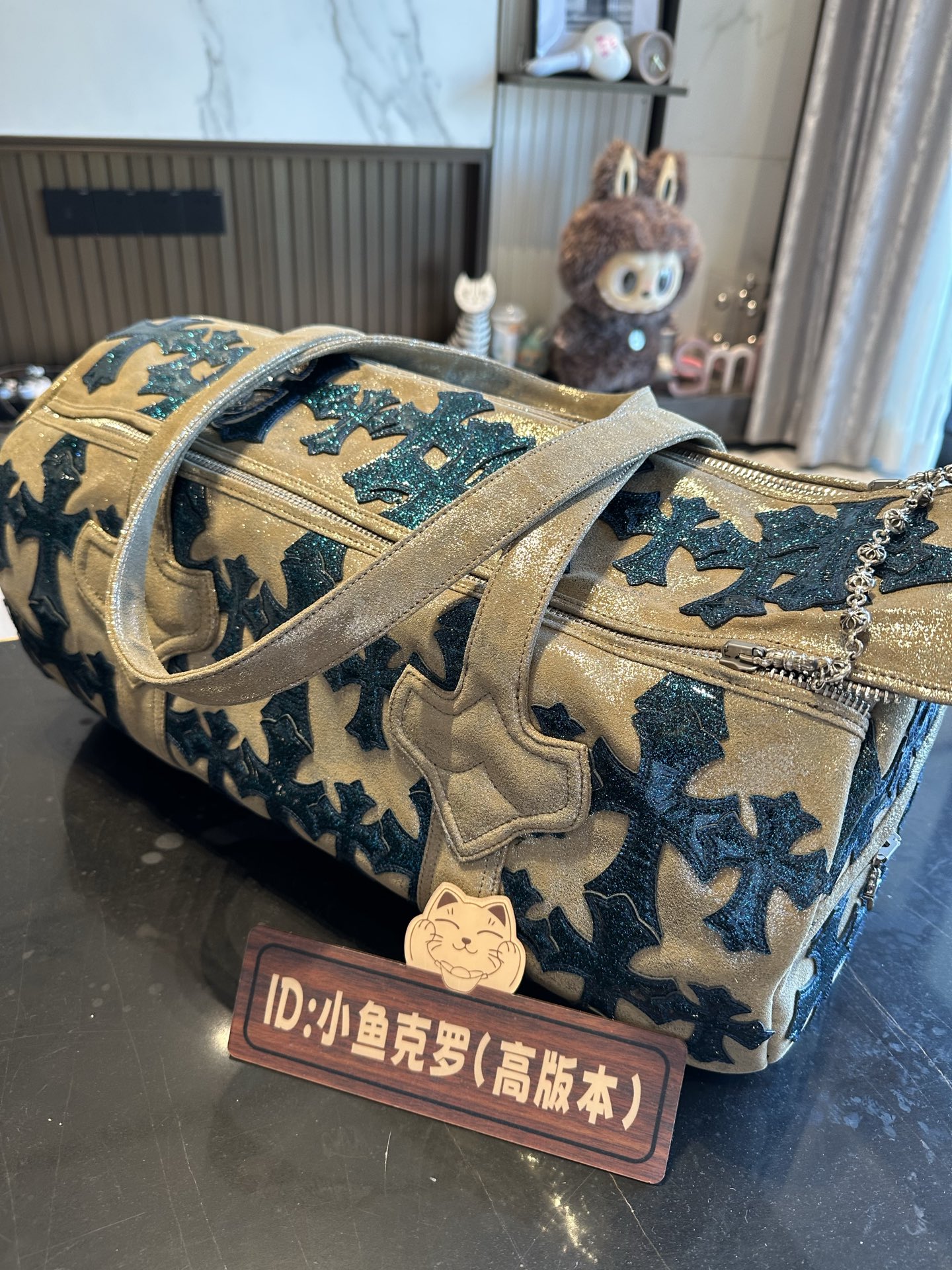 クロムハーツ クロスパターン トラベルバッグ ベージュ ブルー 画像 6