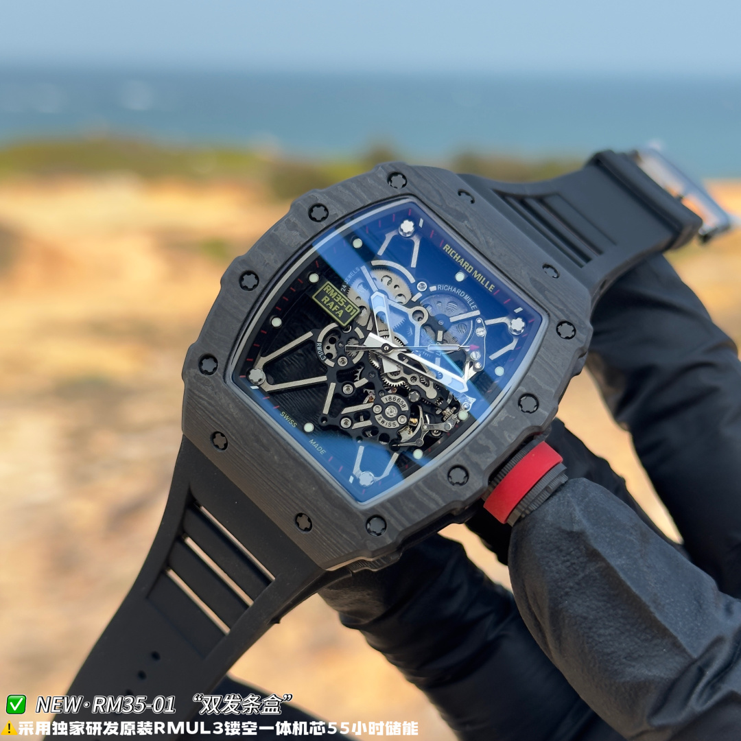 リシャール ミル RM35-01 カーボン オープンワーク ウォッチ ブラック ストラップ 詳細画像 1