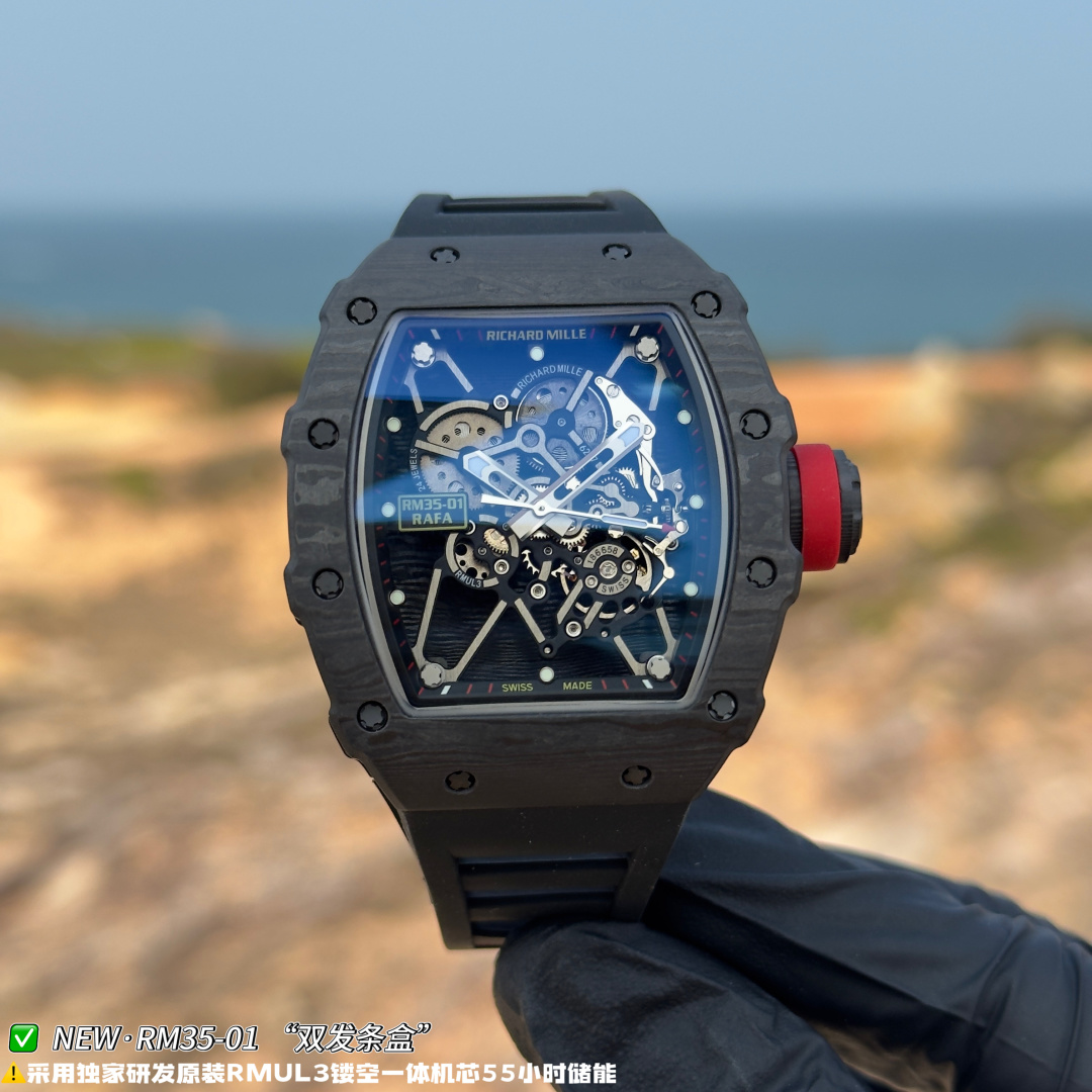 リシャール ミル RM35-01 カーボン オープンワーク ウォッチ ブラック ストラップ 詳細画像 2