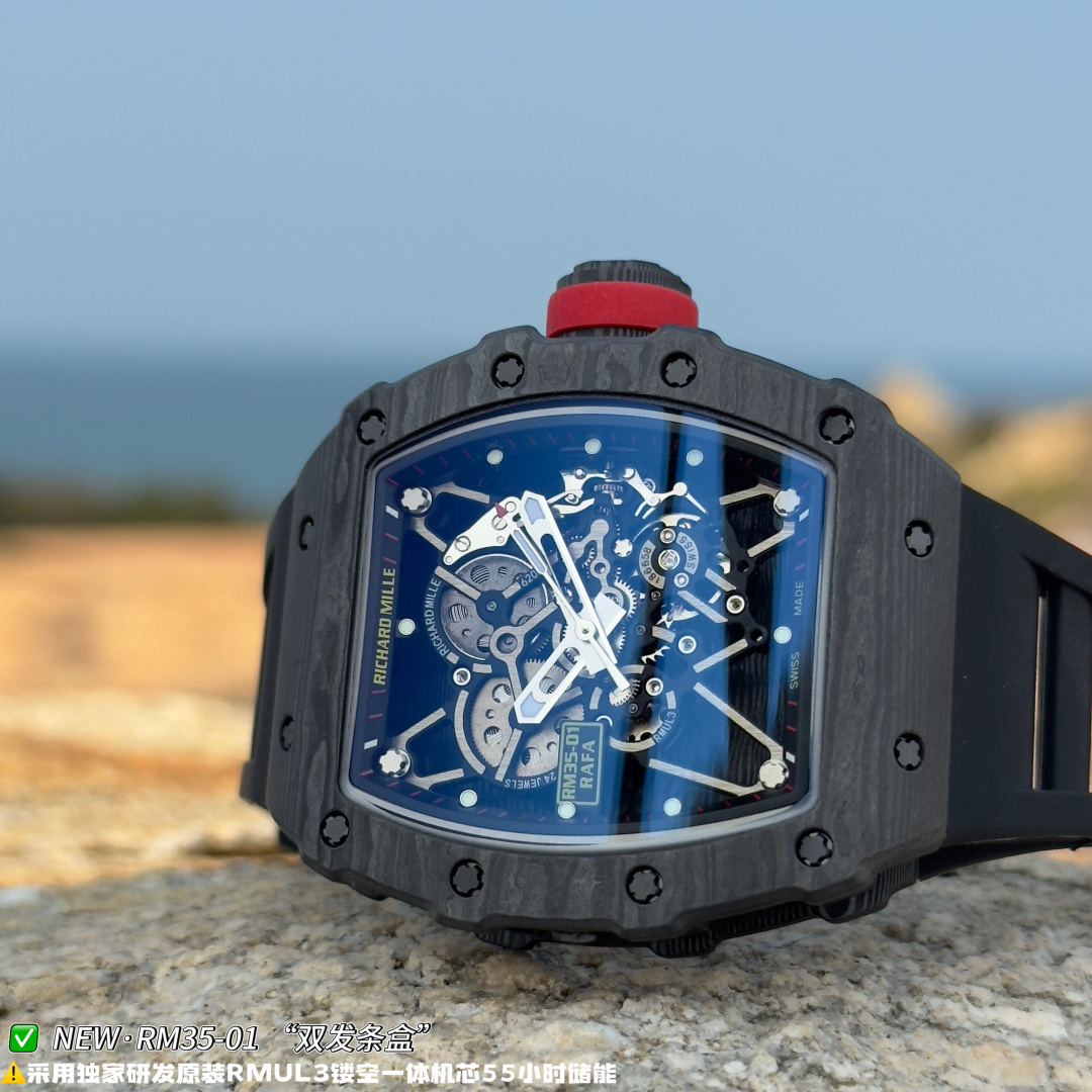 リシャール ミル RM35-01 カーボン オープンワーク ウォッチ ブラック ストラップ 詳細画像 3