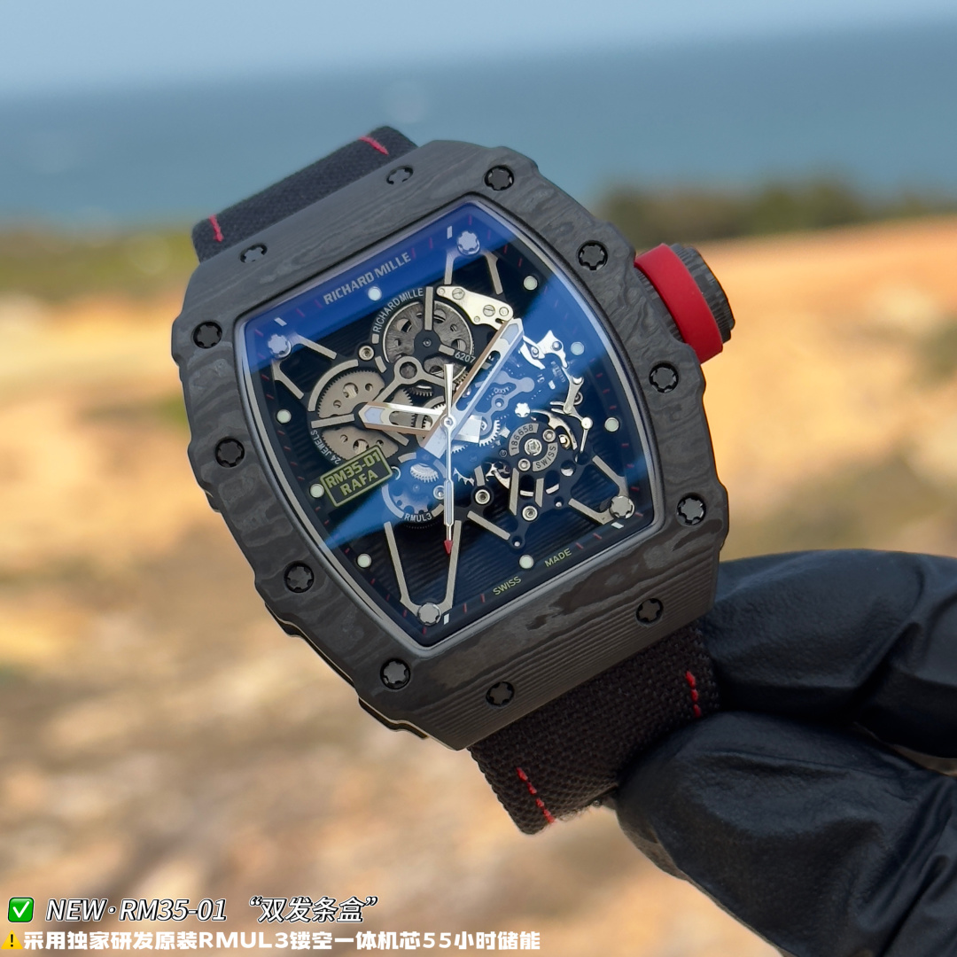 リシャール ミル RM35-01 カーボン オープンワーク ウォッチ Blue Red 詳細画像 3