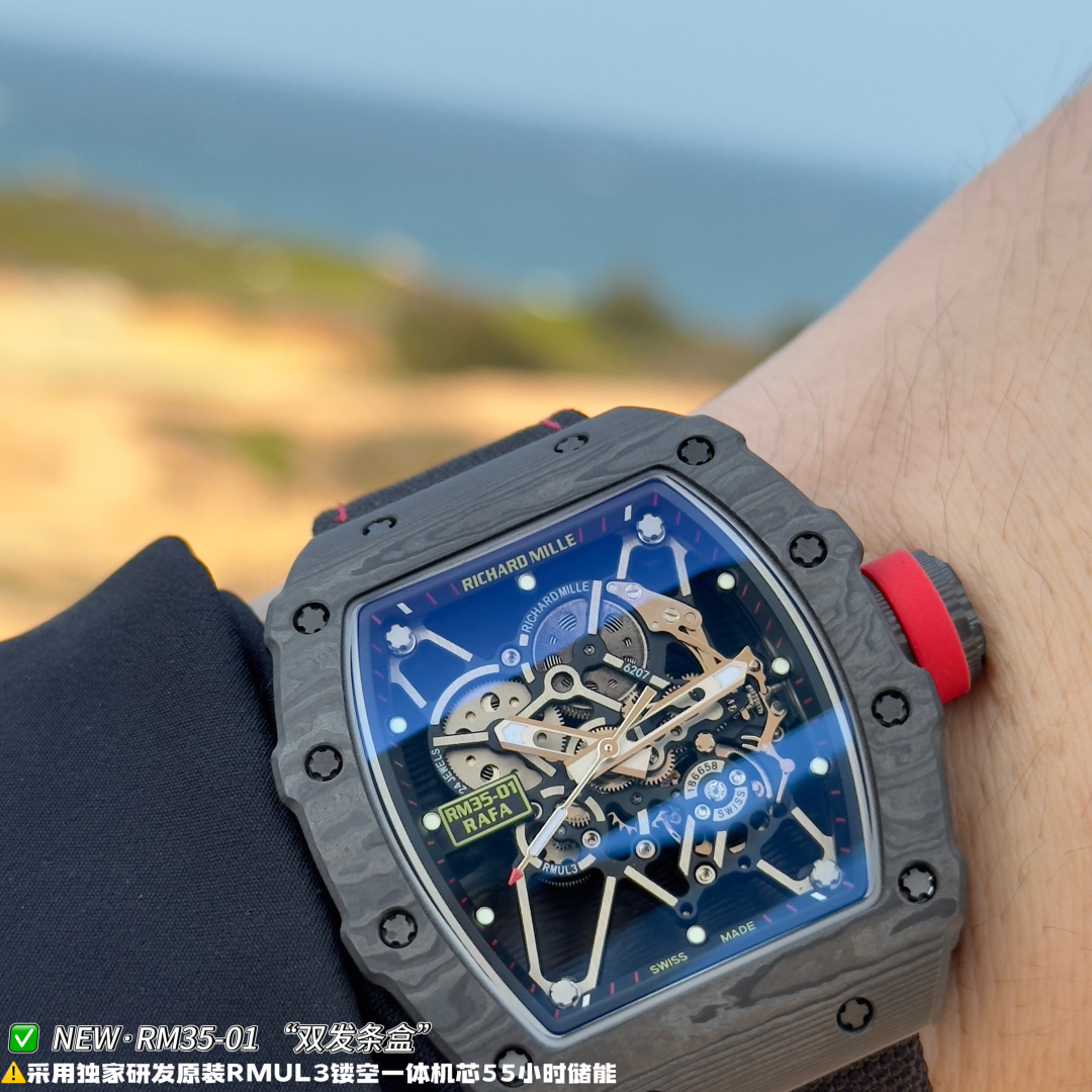 リシャール ミル RM35-01 カーボン オープンワーク ウォッチ Blue Red 画像 4