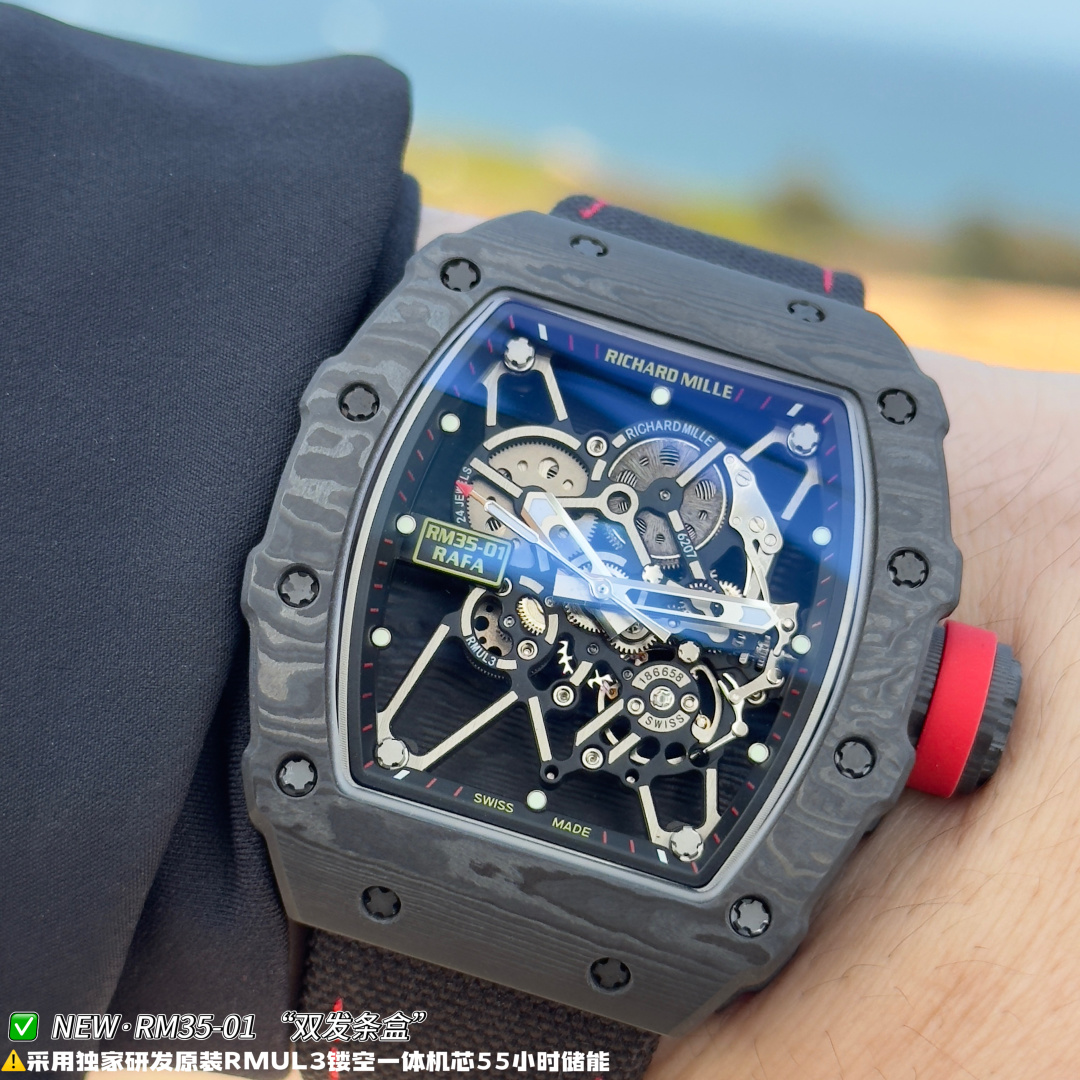 リシャール ミル RM35-01 カーボン オープンワーク ウォッチ Blue Red 画像 5