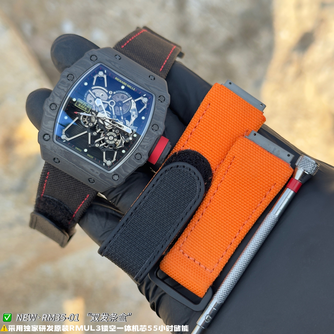 リシャール ミル RM35-01 カーボン オープンワーク ウォッチ Blue Red 画像 6
