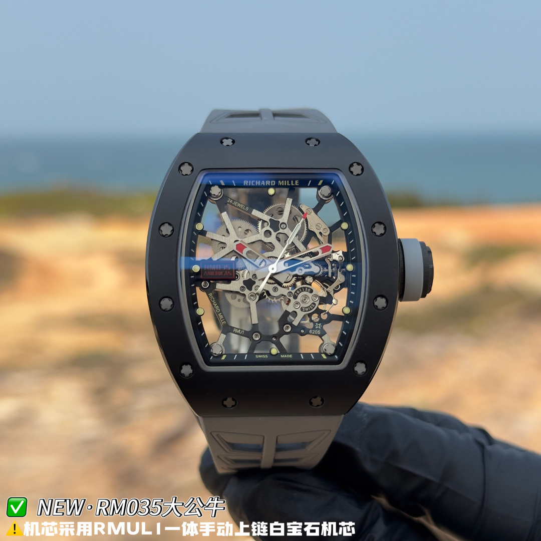 リシャール ミル RM035 カーボン カウプリント ウォッチ グレー ストラップ 詳細画像 2