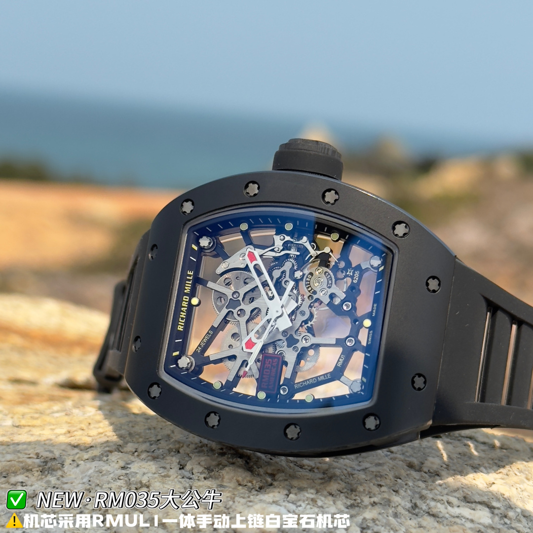 リシャール ミル RM035 カーボン カウプリント ウォッチ ブラック ストラップ 詳細画像 1