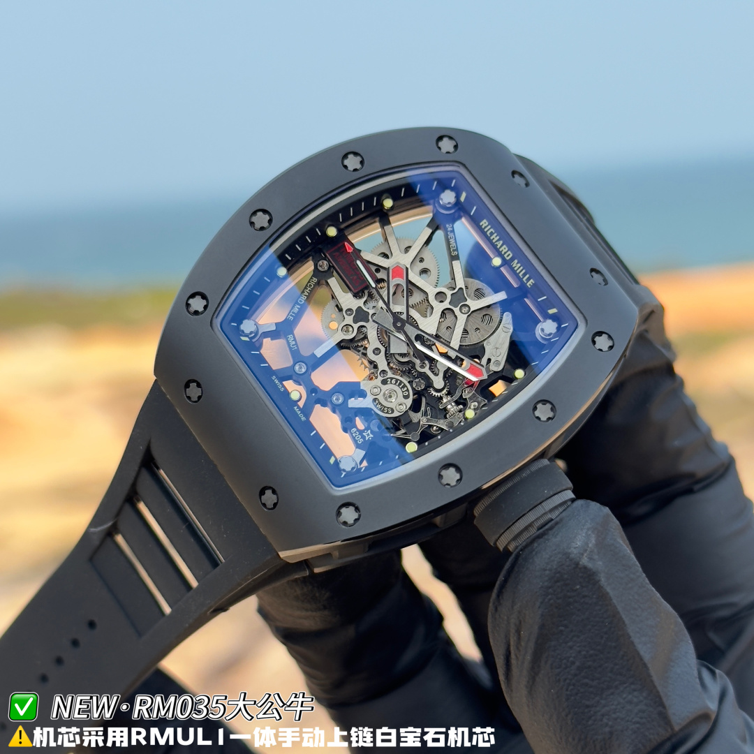 リシャール ミル RM035 カーボン カウプリント ウォッチ ブラック ストラップ 詳細画像 3