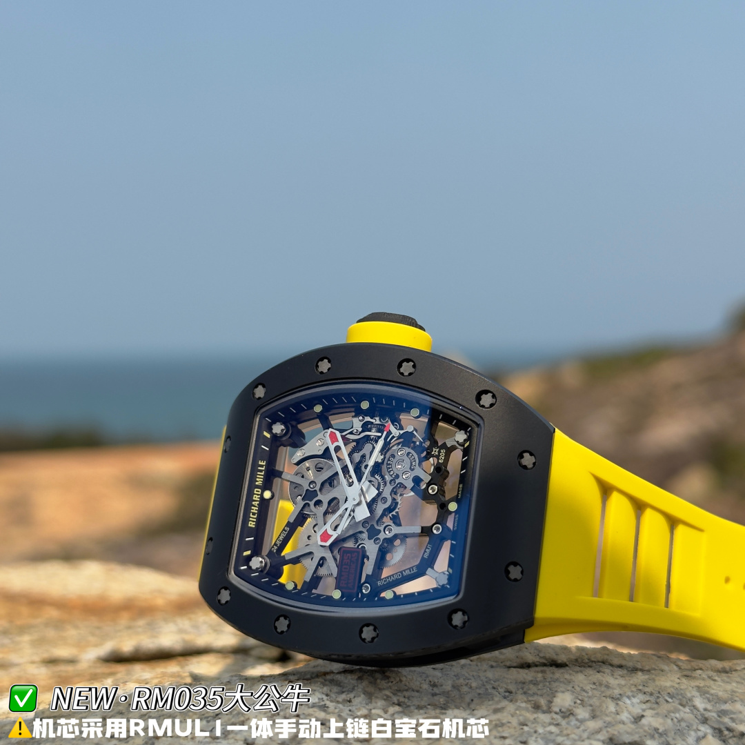 リシャール ミル RM035 カーボン カウプリント ウォッチ Yellow ストラップ 詳細画像 1