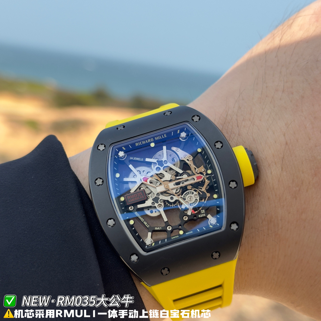 リシャール ミル RM035 カーボン カウプリント ウォッチ Yellow ストラップ 画像 5