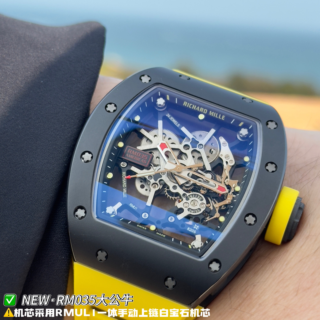 リシャール ミル RM035 カーボン カウプリント ウォッチ Yellow ストラップ 画像 6