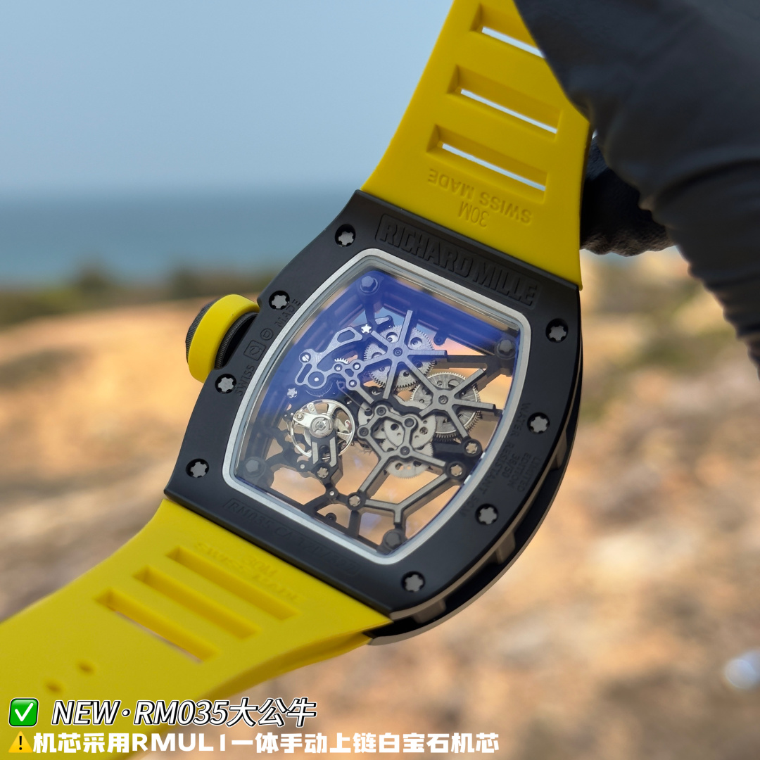 リシャール ミル RM035 カーボン カウプリント ウォッチ Yellow ストラップ 画像 8