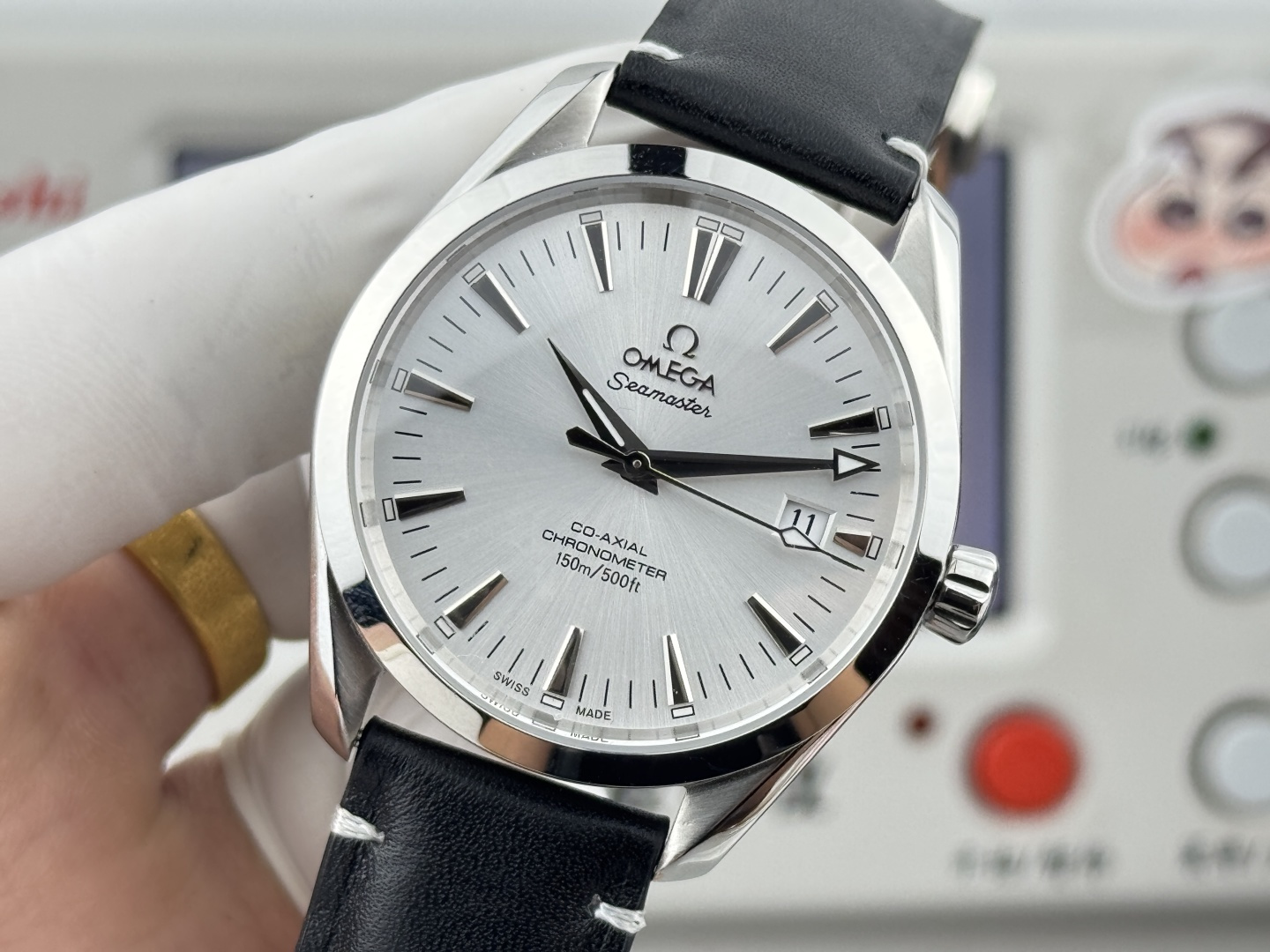 オメガ Seamaster Aqua Terra ウォッチ ホワイト ダイヤル ブラック ストラップ 画像 4