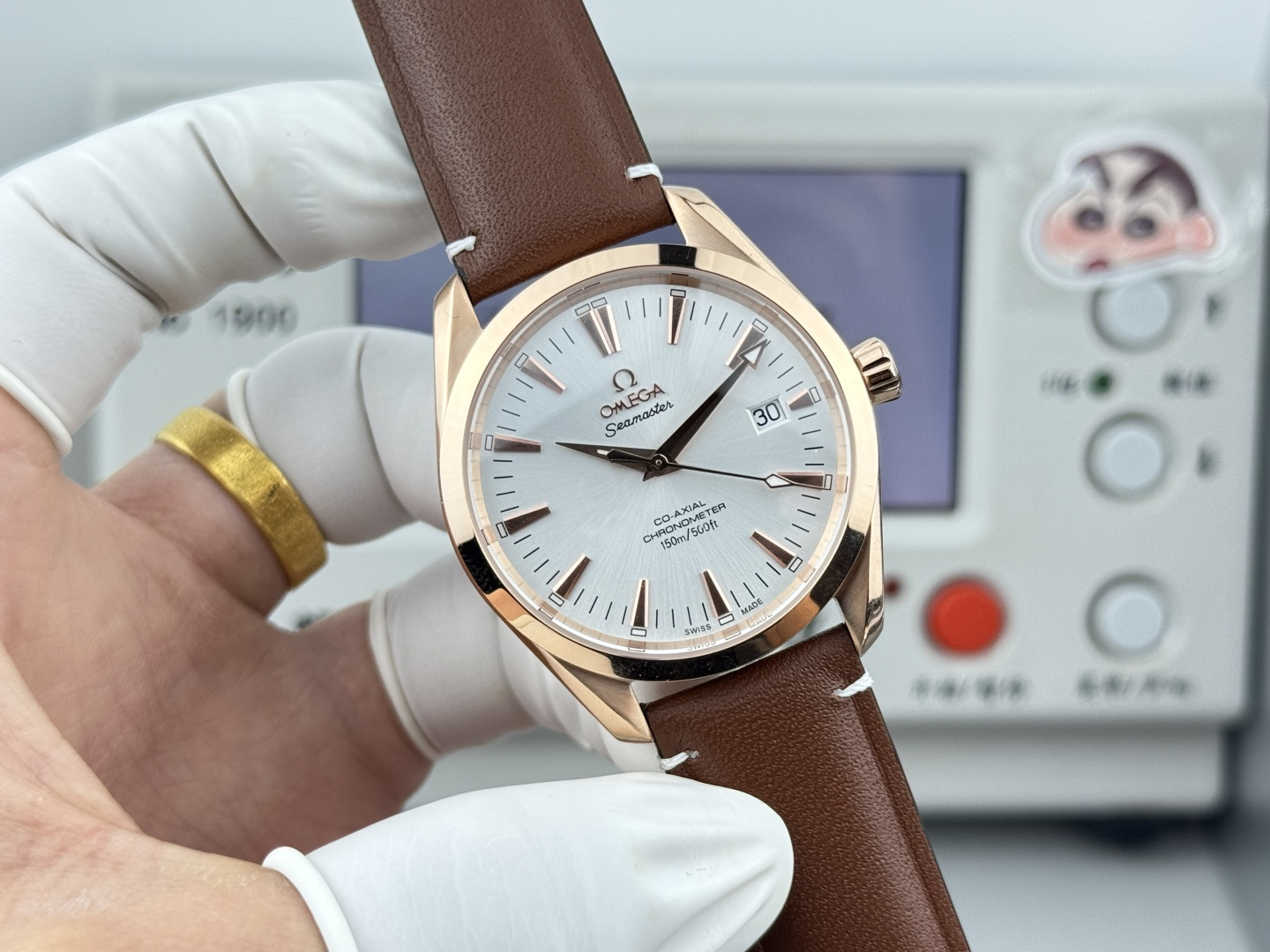 オメガ Seamaster Aqua Terra ウォッチ ホワイト ダイヤル ブラウン ストラップ 詳細画像 1