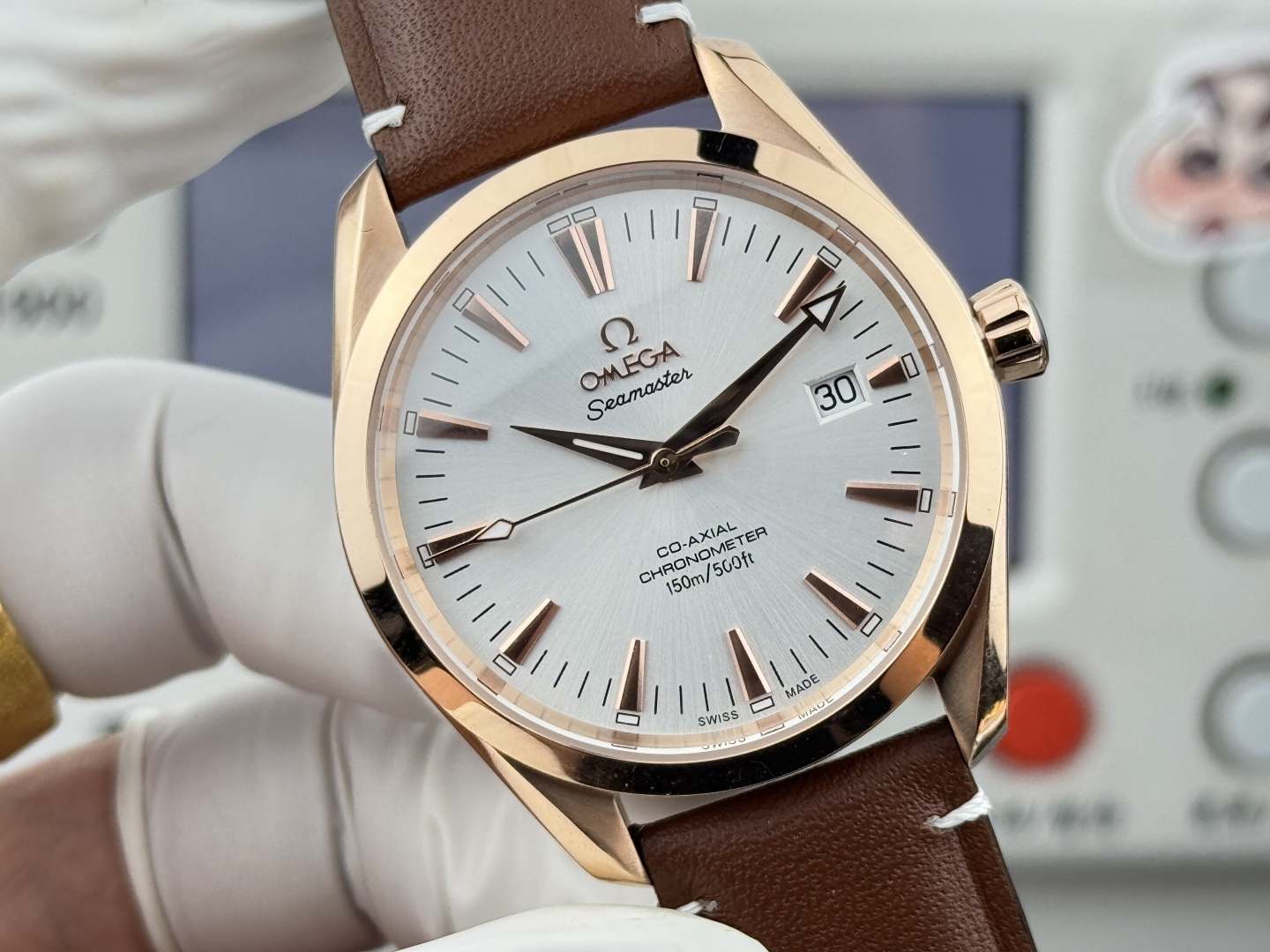 オメガ Seamaster Aqua Terra ウォッチ ホワイト ダイヤル ブラウン ストラップ 詳細画像 3