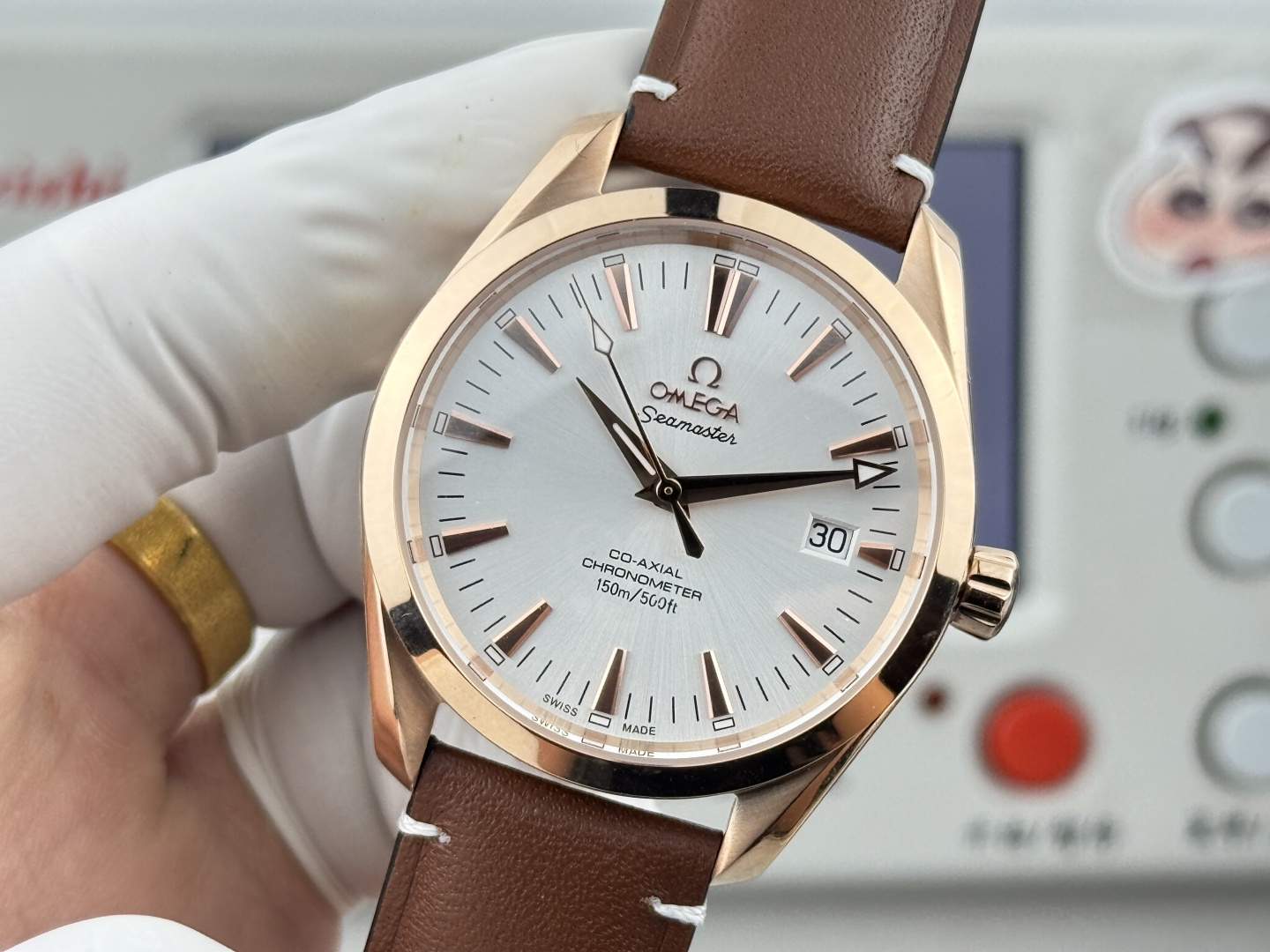 オメガ Seamaster Aqua Terra ウォッチ ホワイト ダイヤル ブラウン ストラップ 画像 4