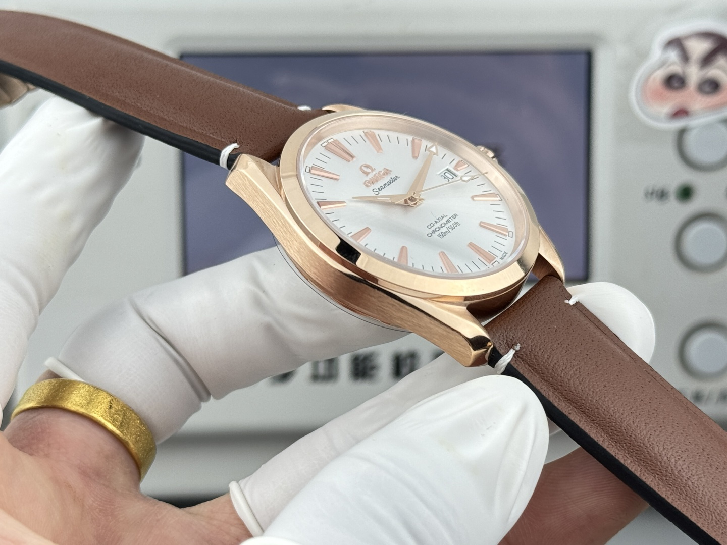 オメガ Seamaster Aqua Terra ウォッチ ホワイト ダイヤル ブラウン ストラップ 画像 5