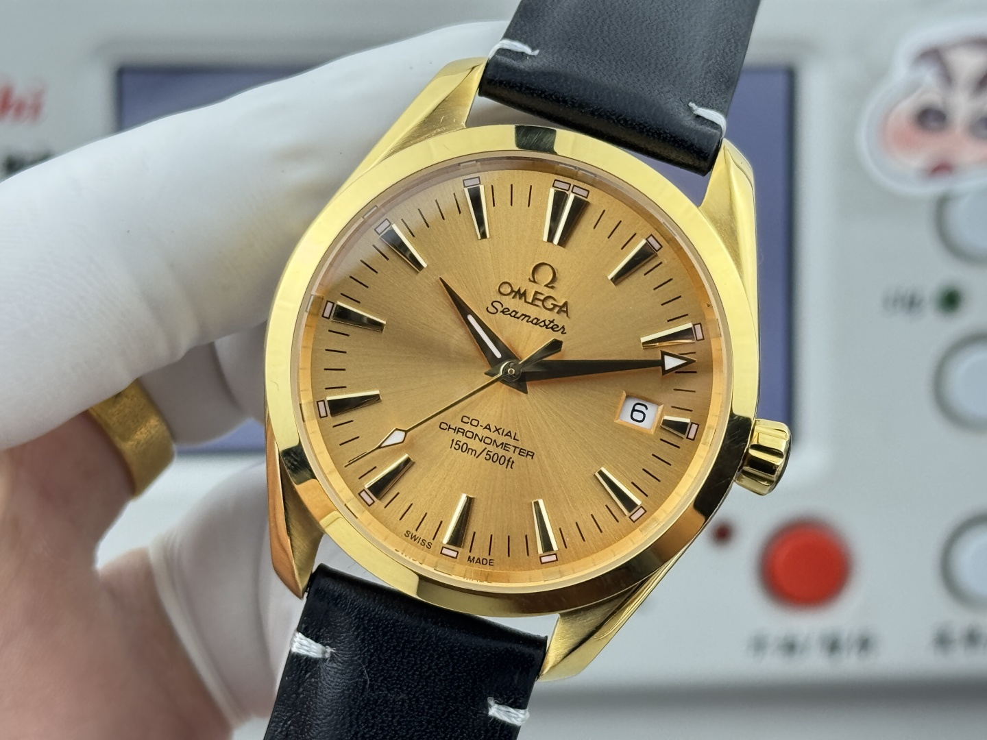 オメガ Seamaster Aqua Terra ウォッチ Champagne ダイヤル ゴールド ケース 画像 4