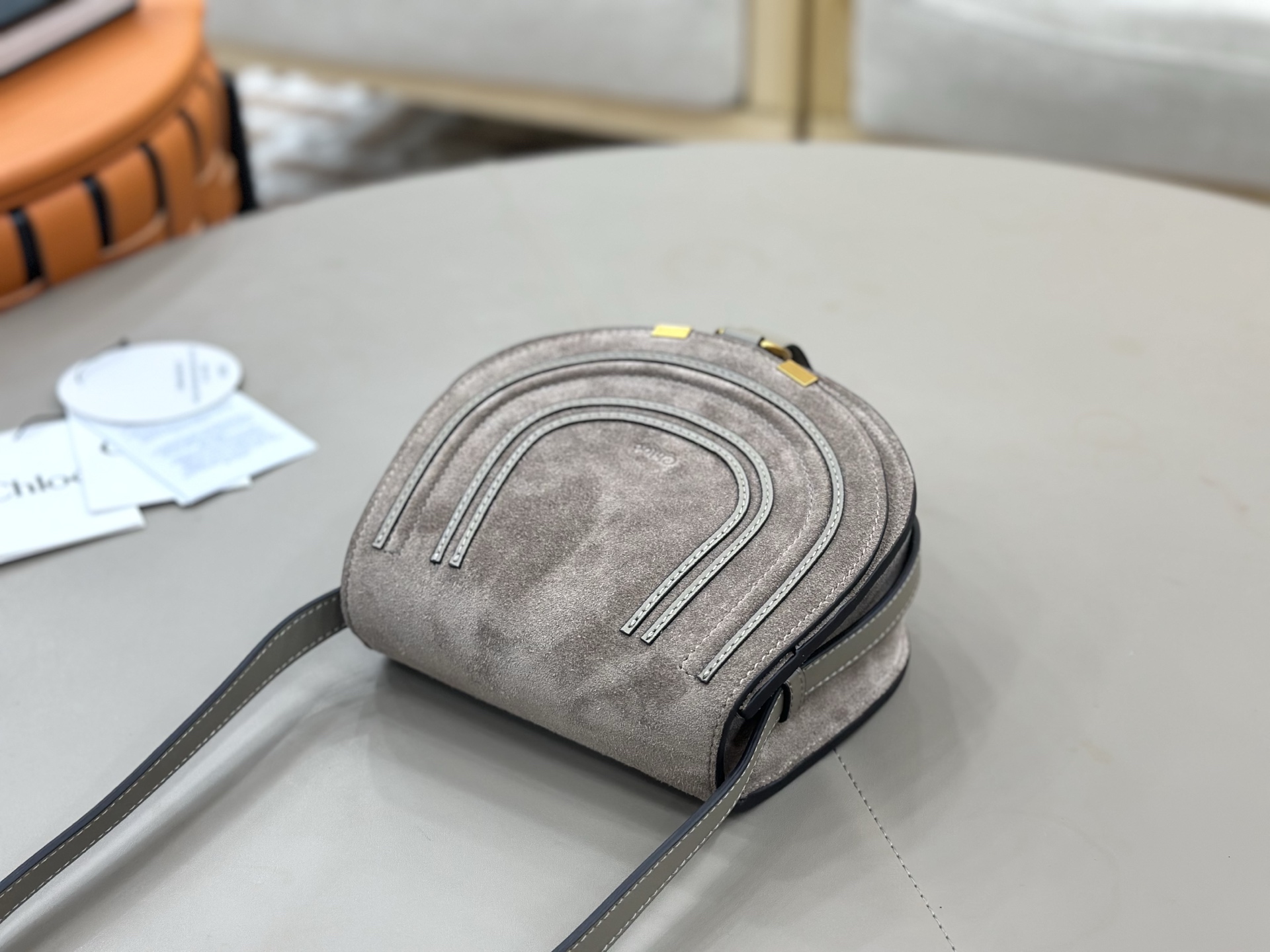 クロエ Marcie サドルバッグ スエード カーフスキン グレー スモール 画像 5