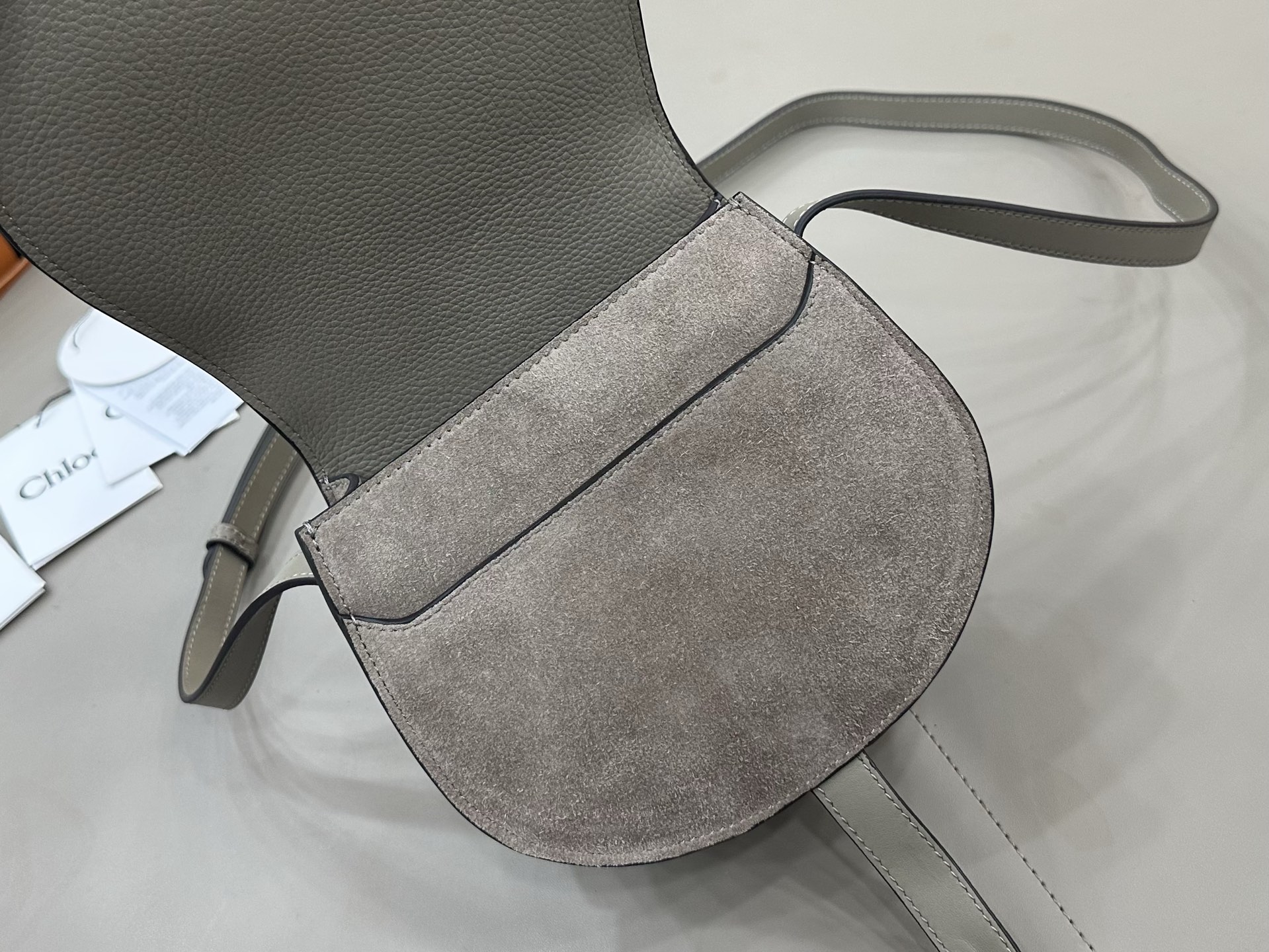 クロエ Marcie サドルバッグ スエード カーフスキン グレー スモール 画像 6