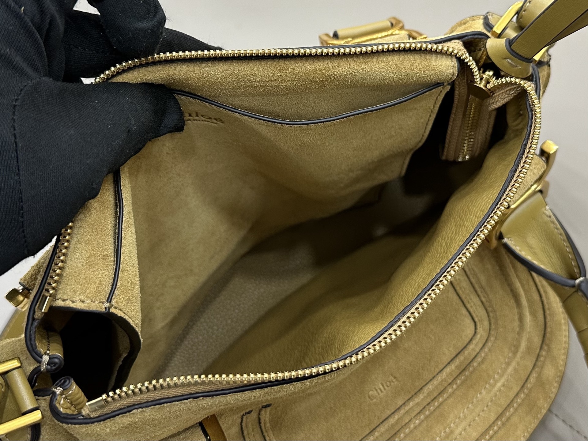 クロエ Marcie スエード カーフスキン トップハンドルバッグ オリーブ ラージ 画像 7
