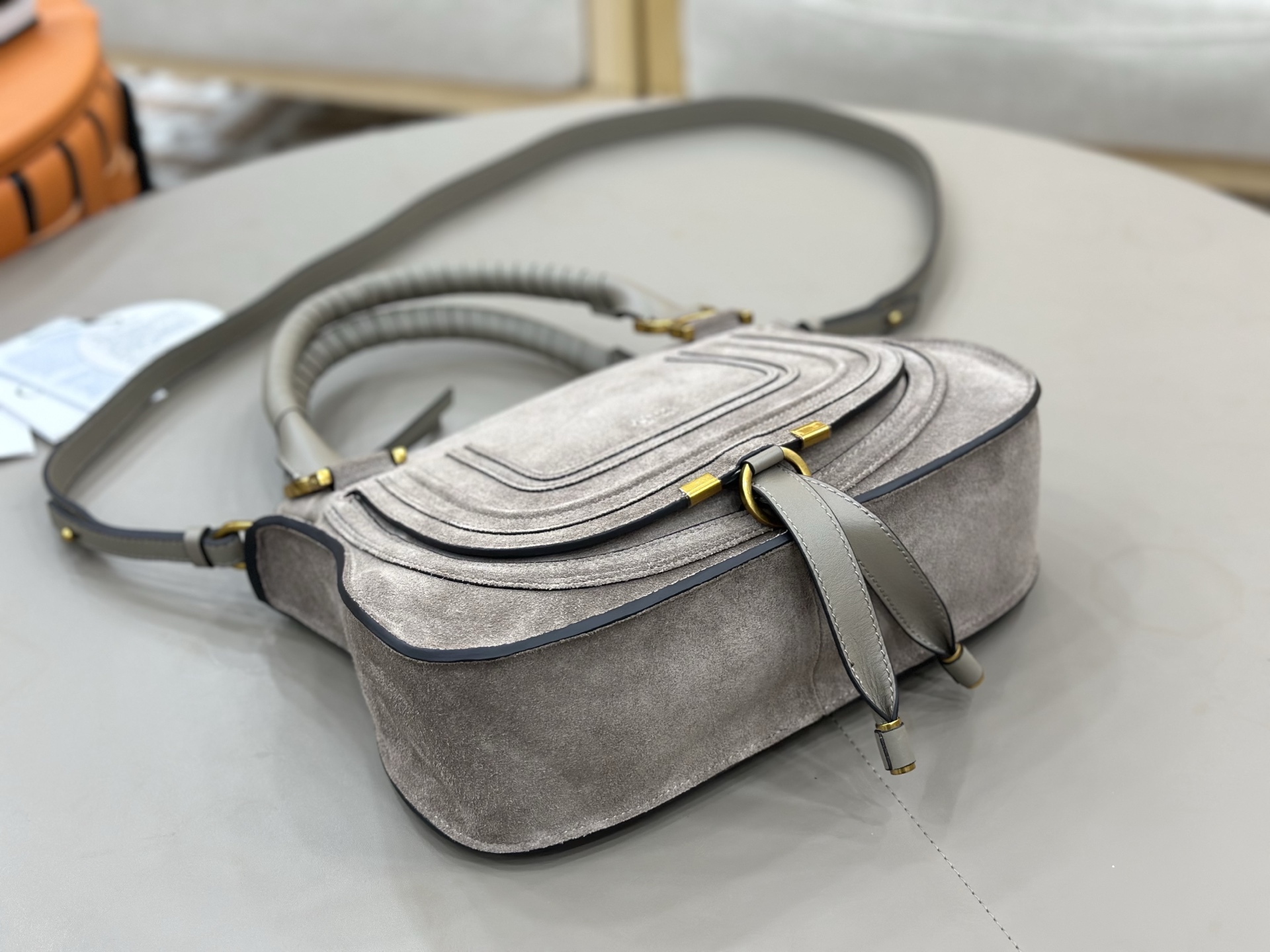 クロエ Marcie スエード カーフスキン トップハンドルバッグ グレー ミディアム 画像 4